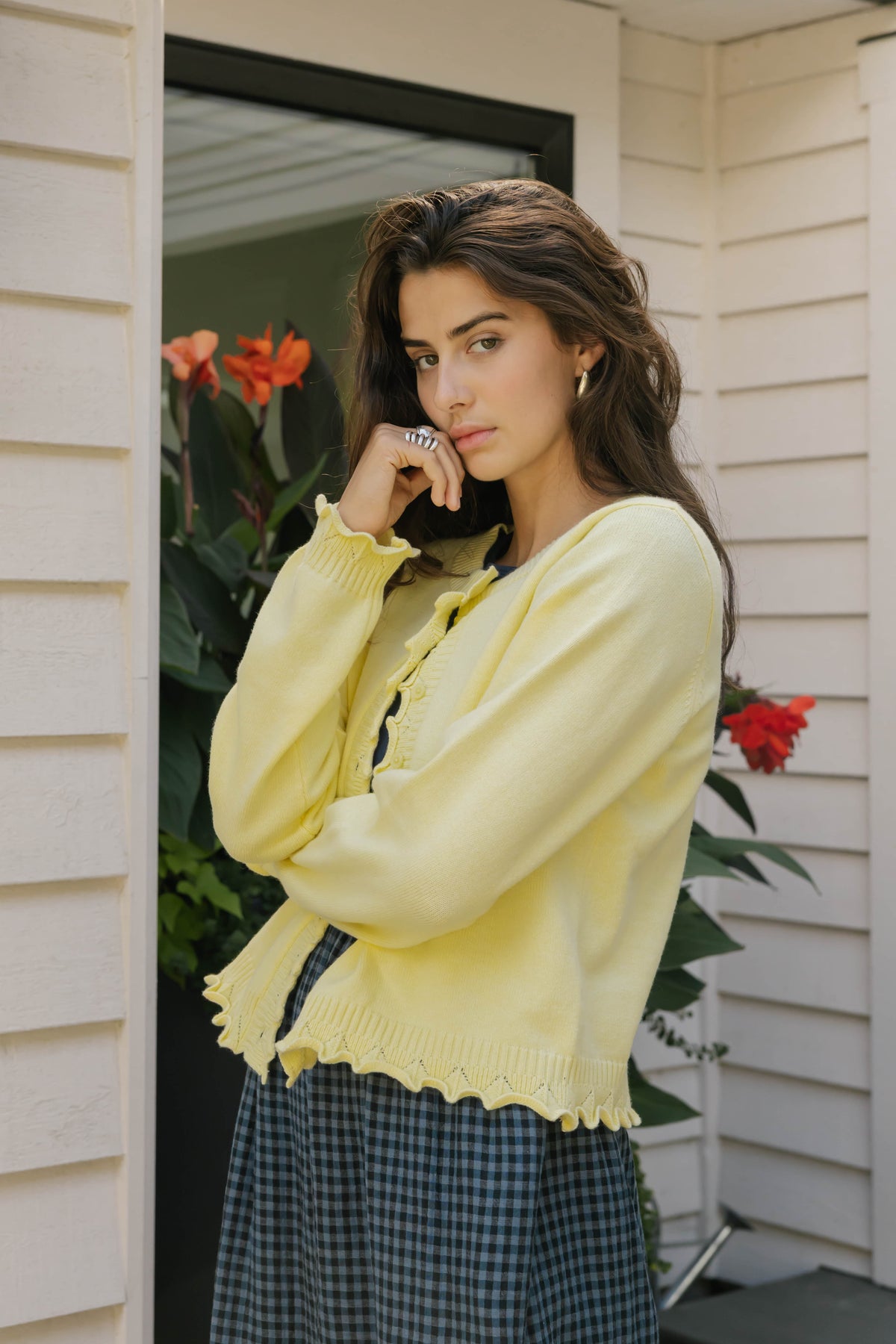 Juliet Ruffle Cardigan in Soft Yellow
