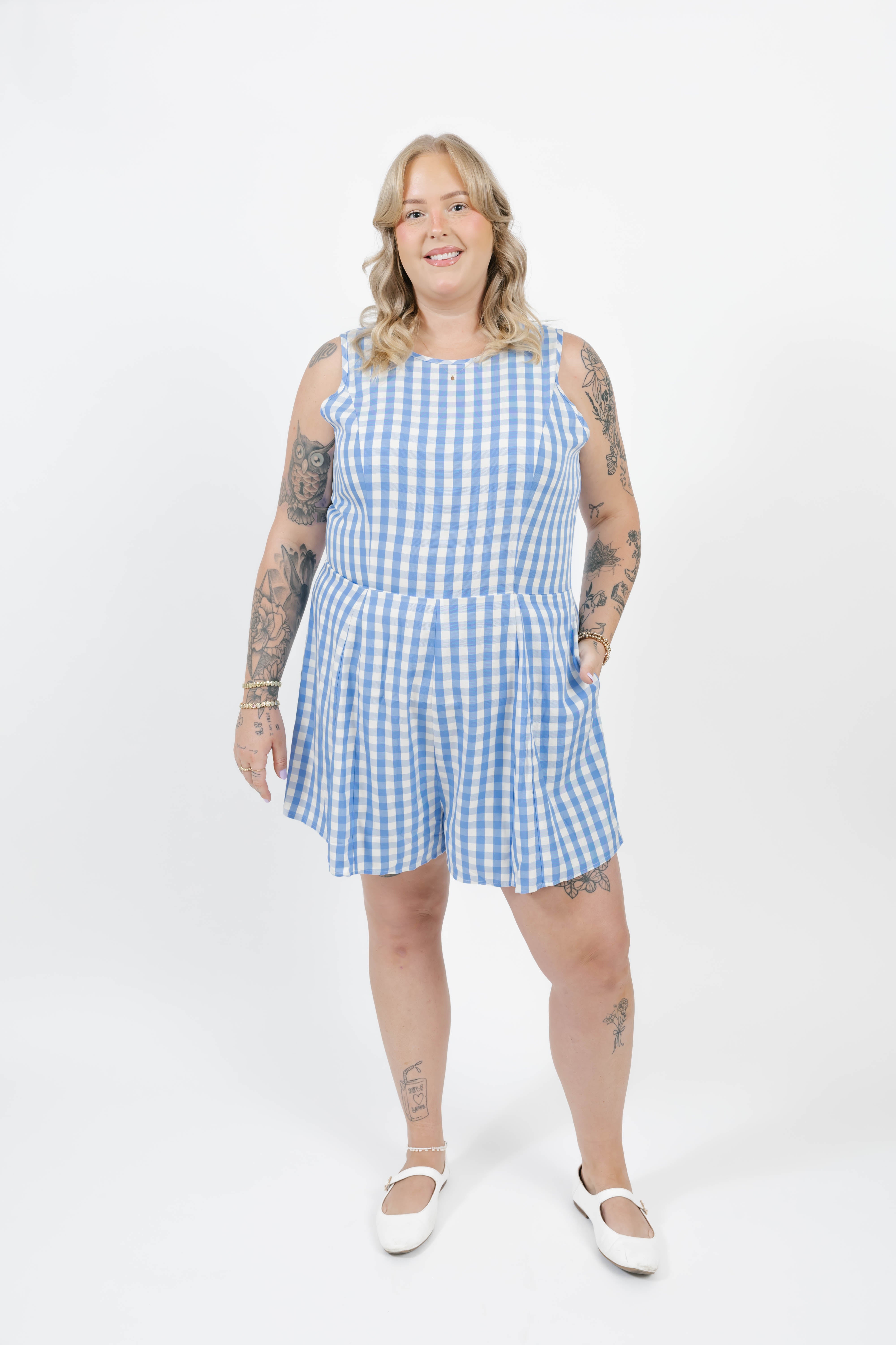 Laurel Romper in Light Blue Gingham