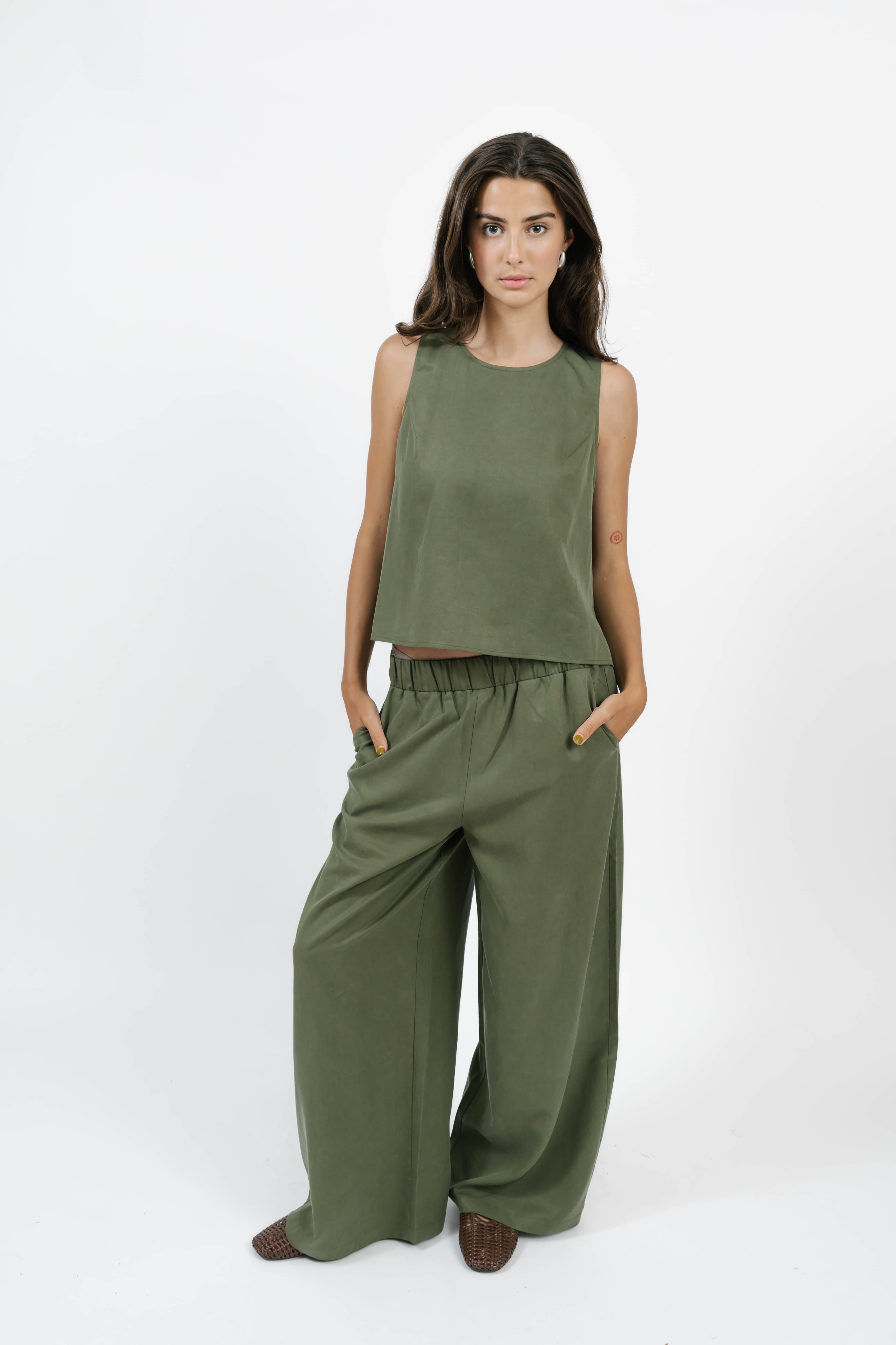 Celine Wide Leg Pants in Olive
