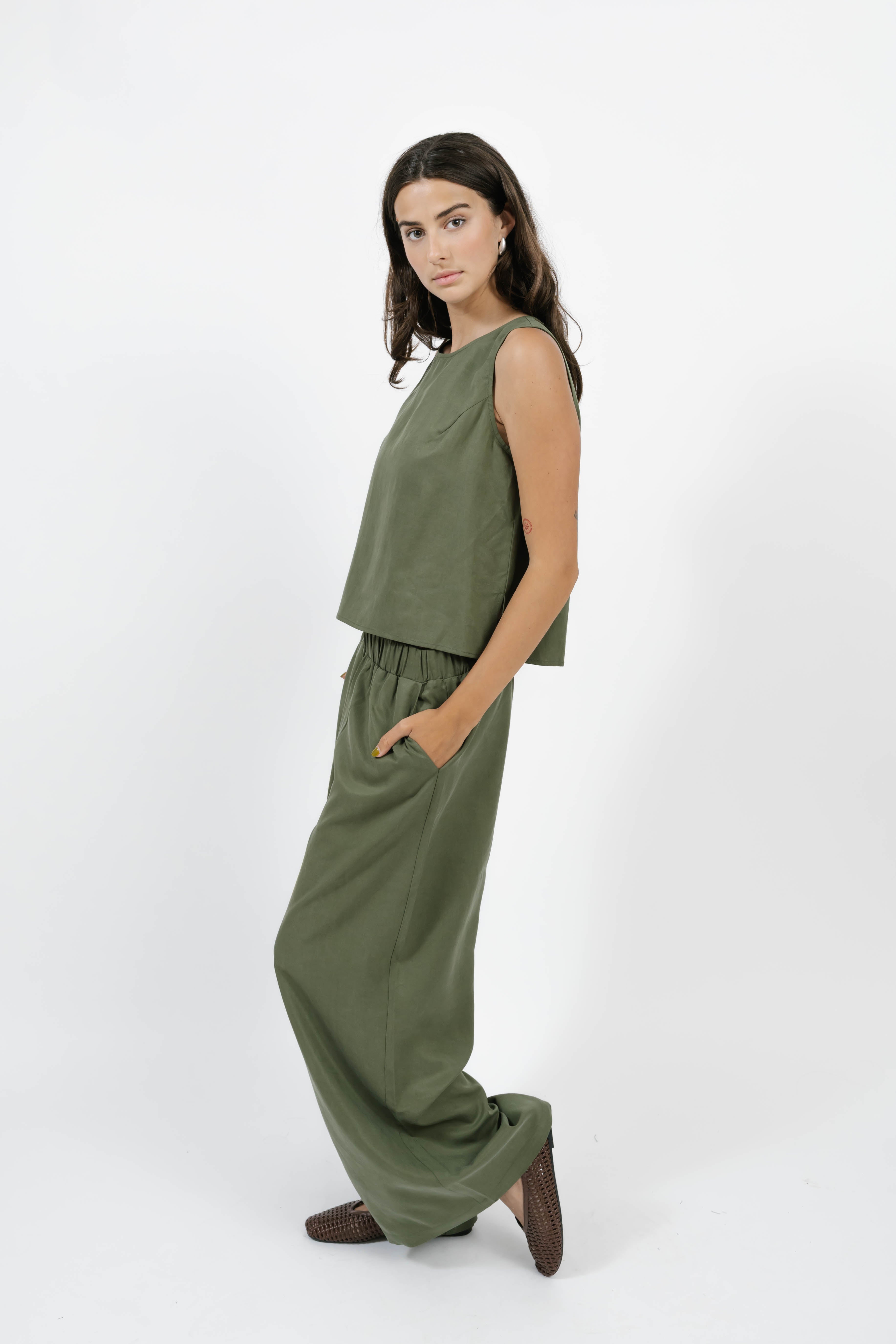 Celine Wide Leg Pants in Olive