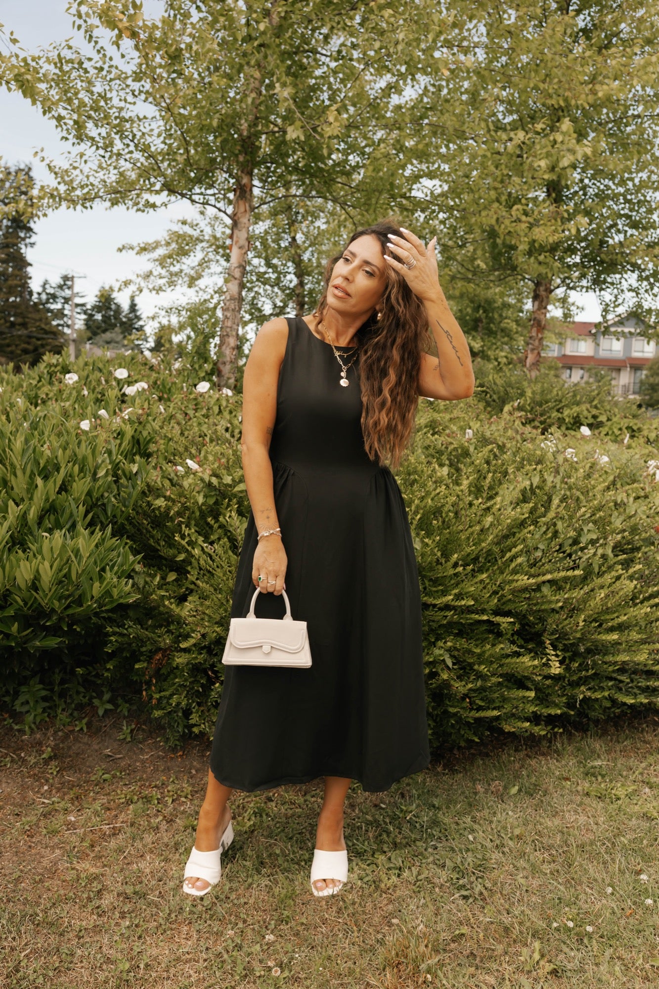 Grace Midi Dress in Midnight Black
