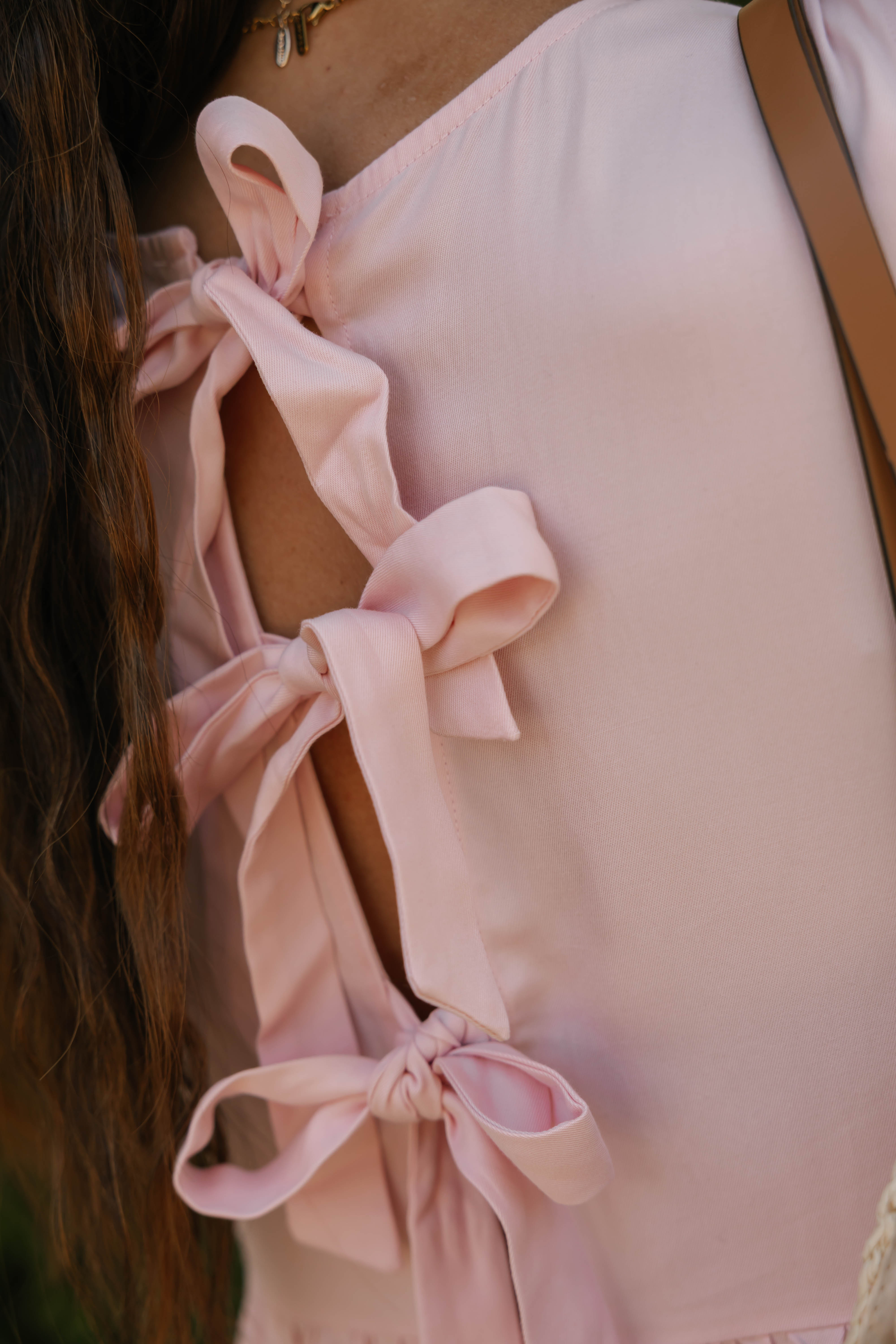 Celeste Reversible Bow Tie Midi Dress in Soft Pink