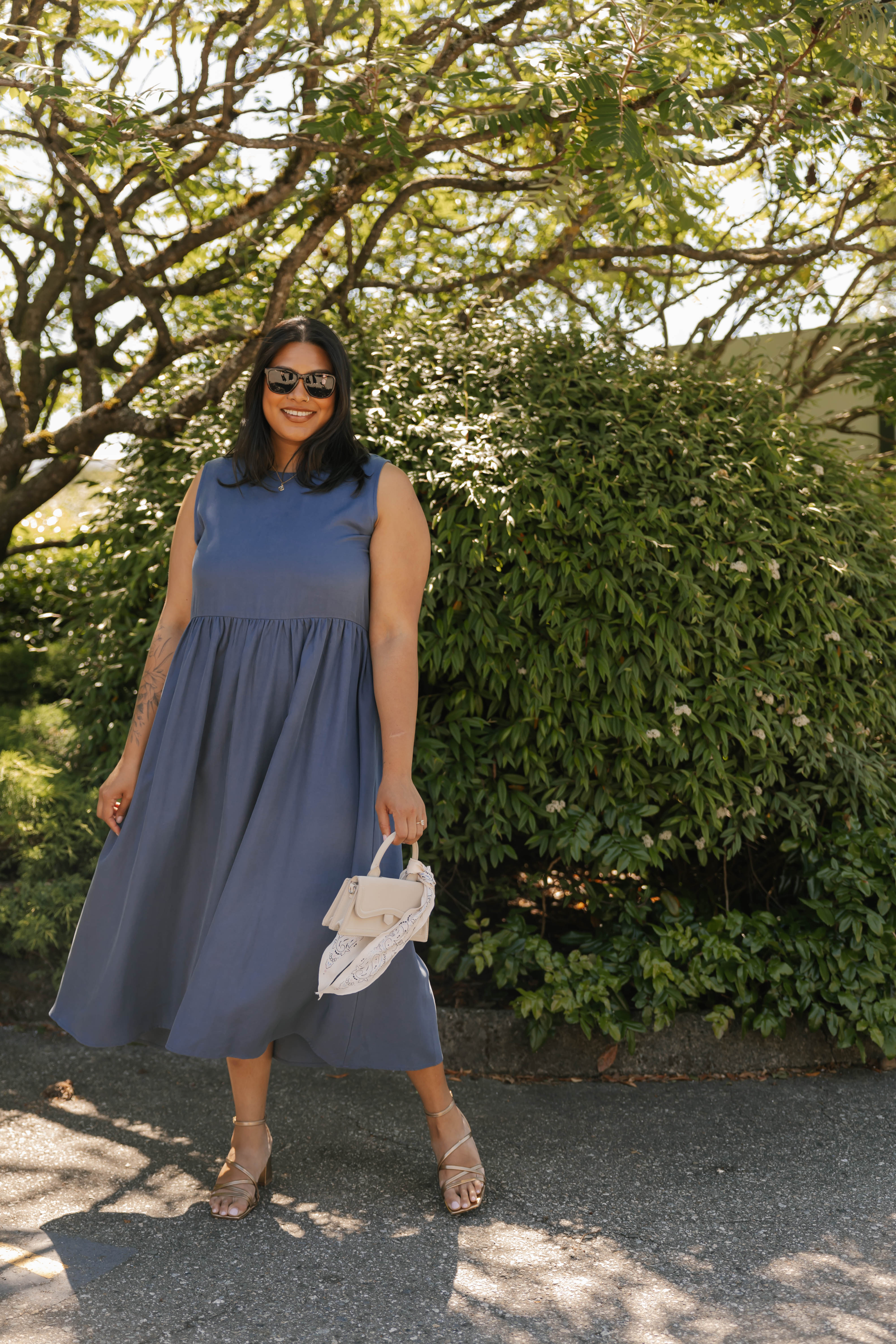 Celeste Reversible Bow Tie Midi Dress in Vintage Indigo