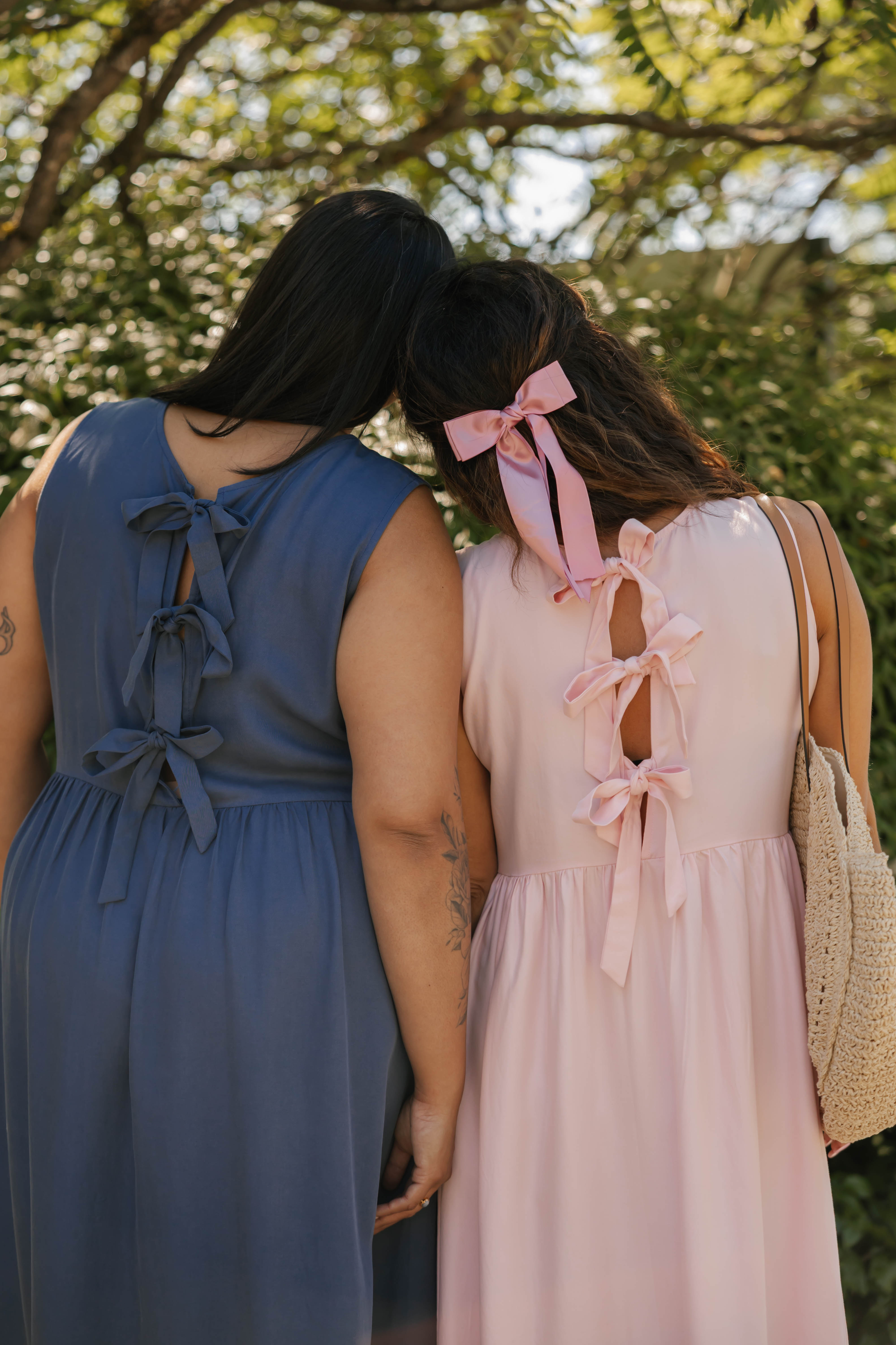 Celeste Reversible Bow Tie Midi Dress in Soft Pink