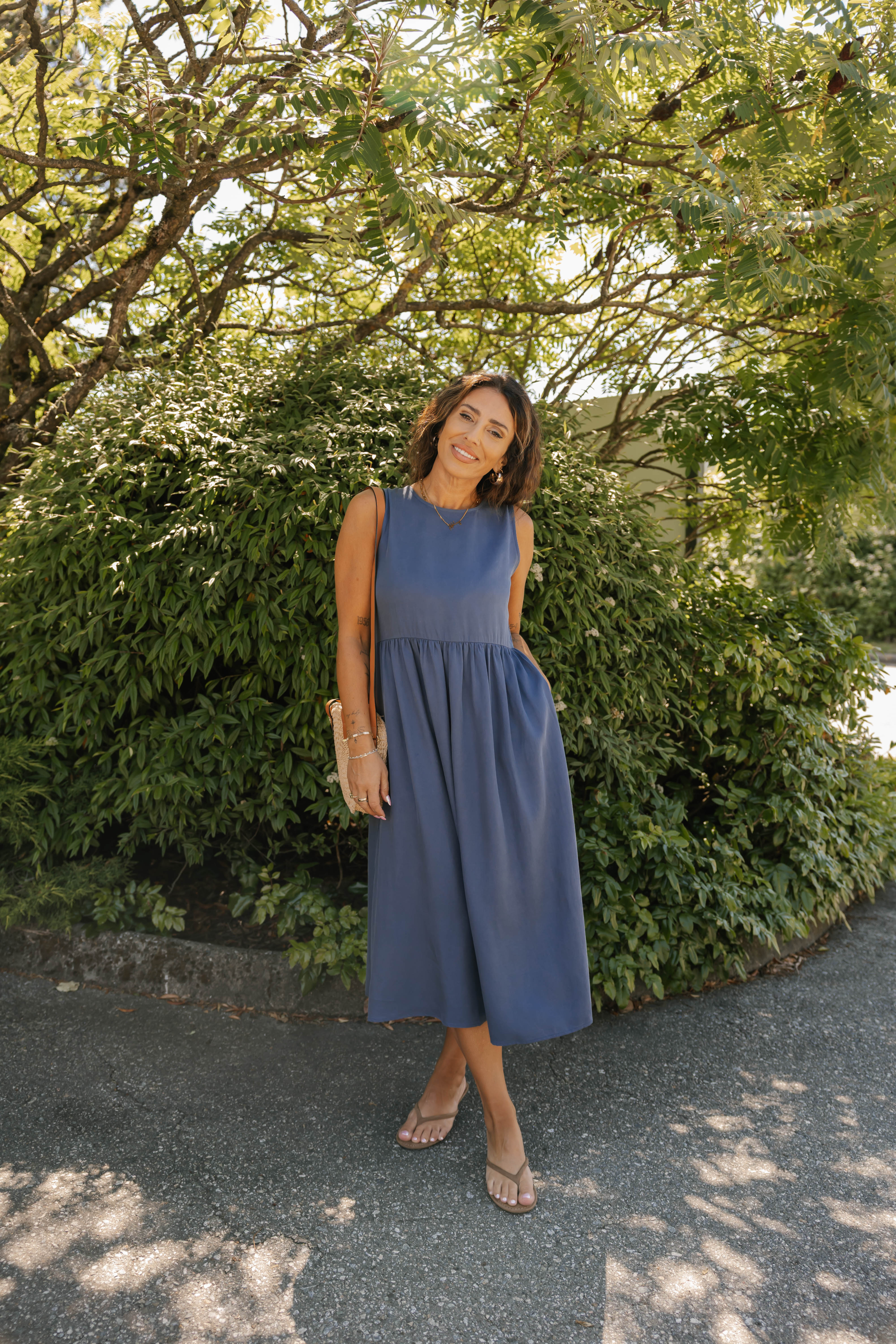 Celeste Reversible Bow Tie Midi Dress in Vintage Indigo