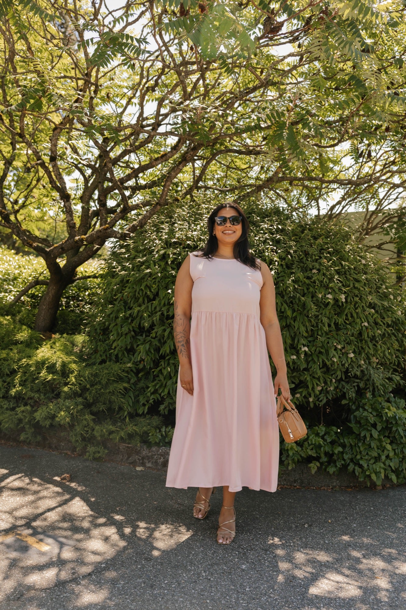 Celeste Reversible Bow Tie Midi Dress in Soft Pink