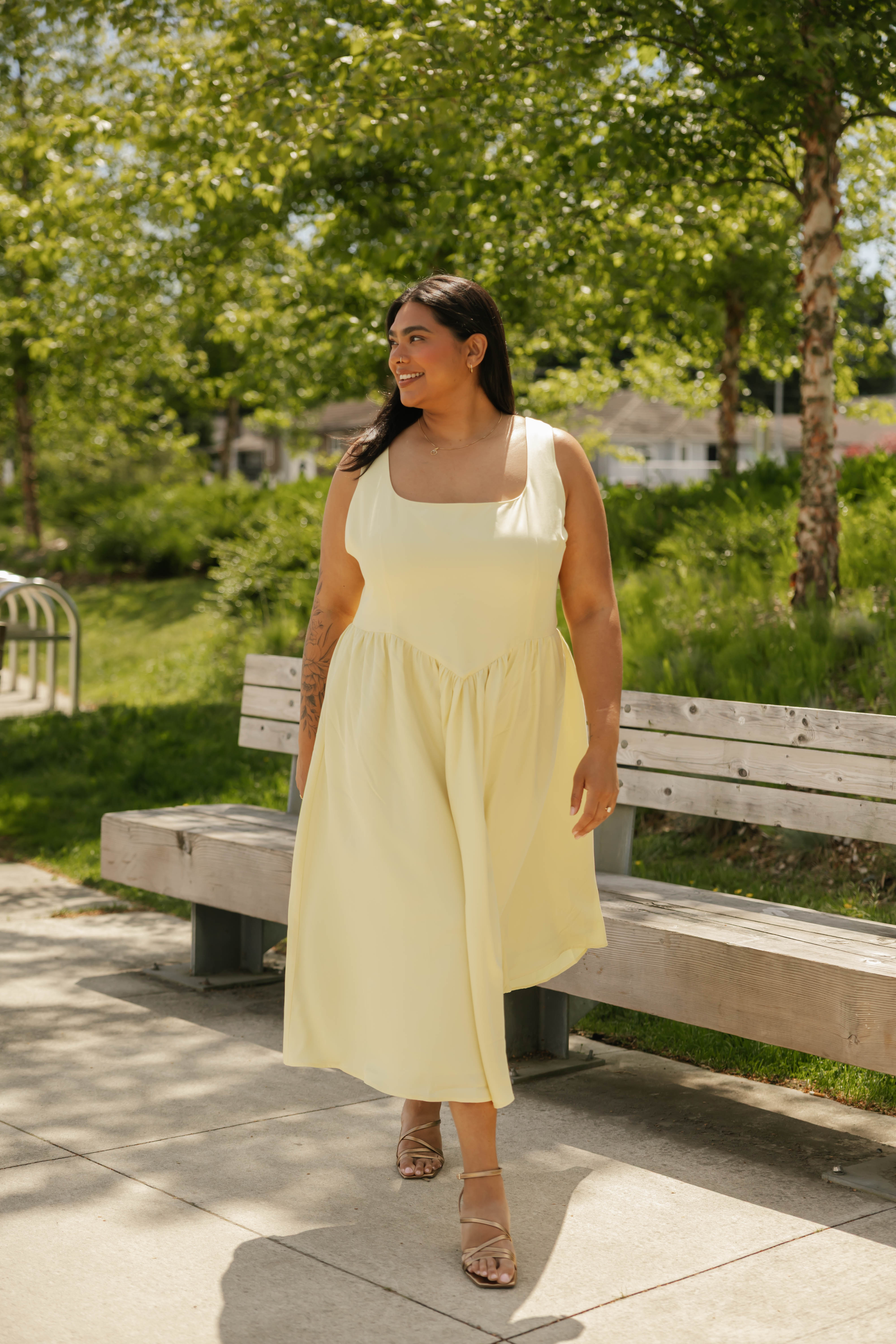 Georgia Midi Dress in Butter Yellow