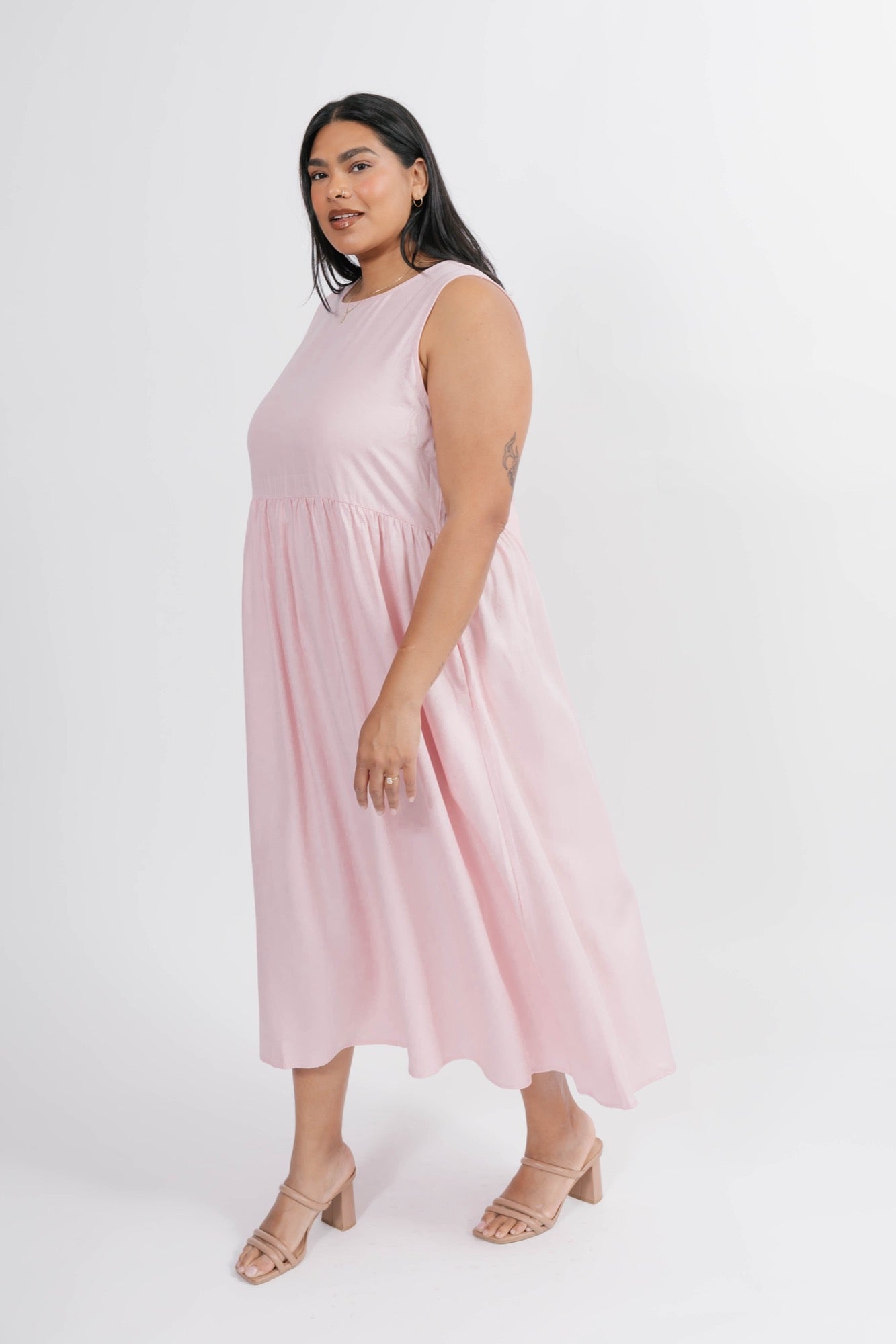 Celeste Reversible Bow Tie Midi Dress in Soft Pink