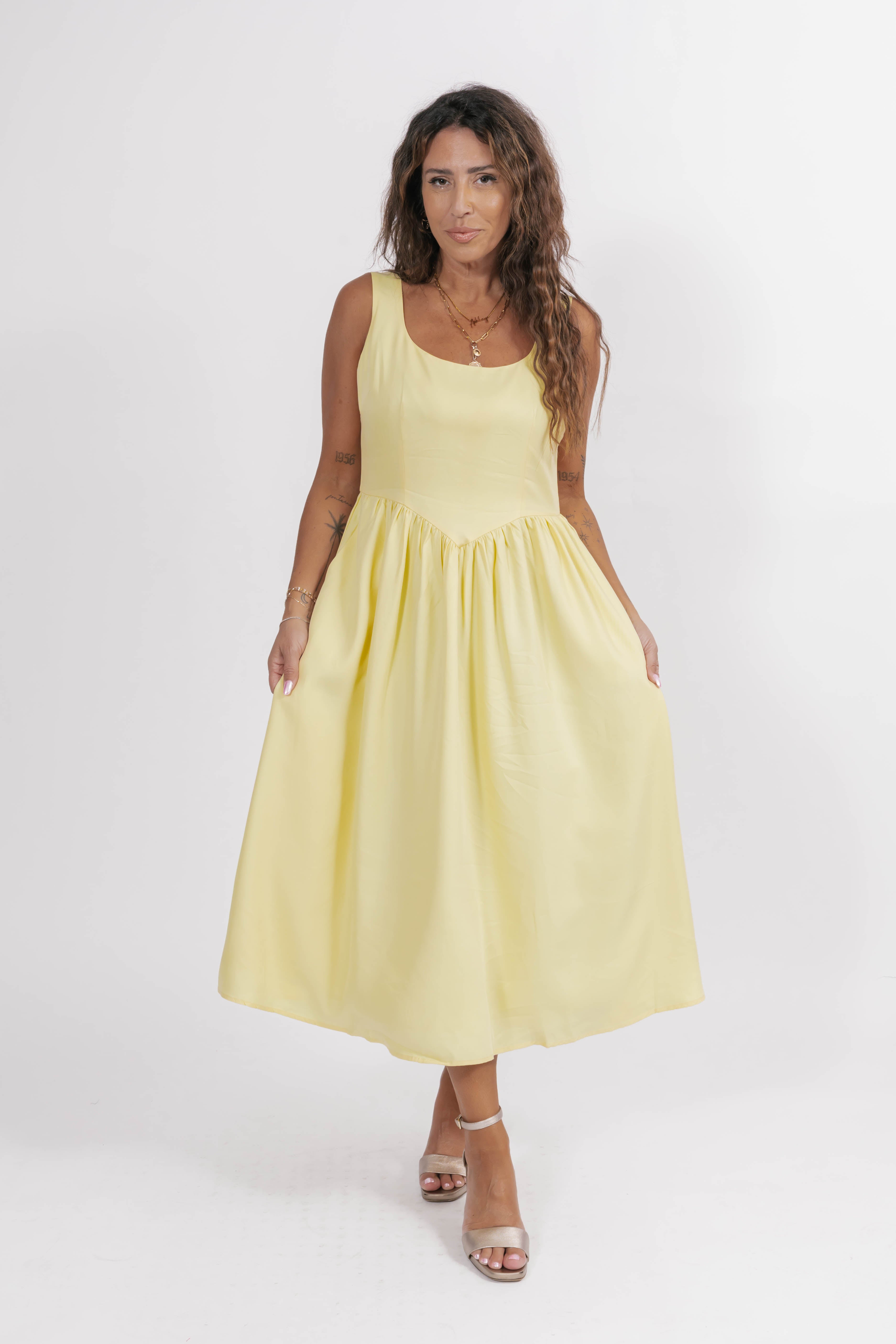 Georgia Midi Dress in Butter Yellow