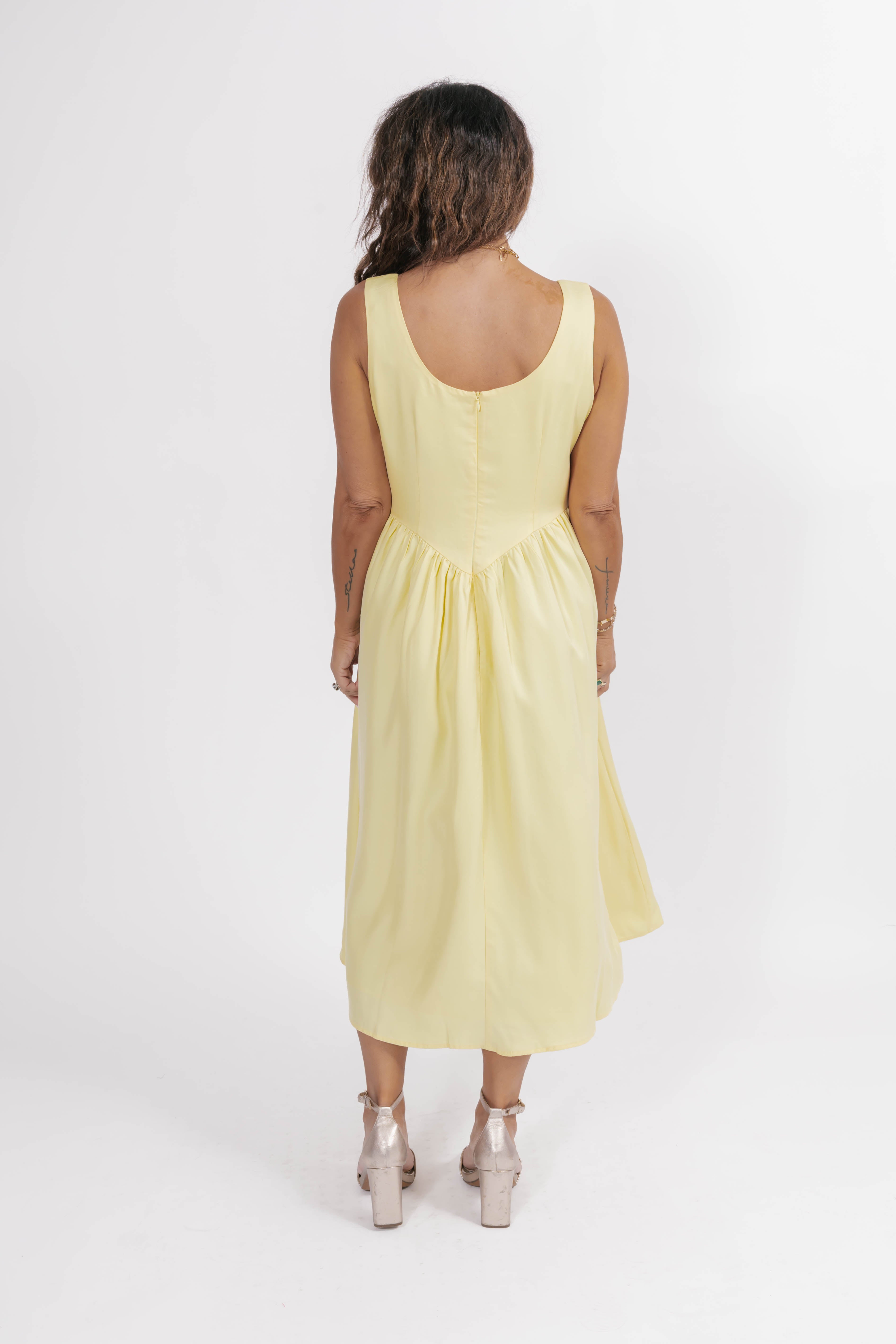Georgia Midi Dress in Butter Yellow