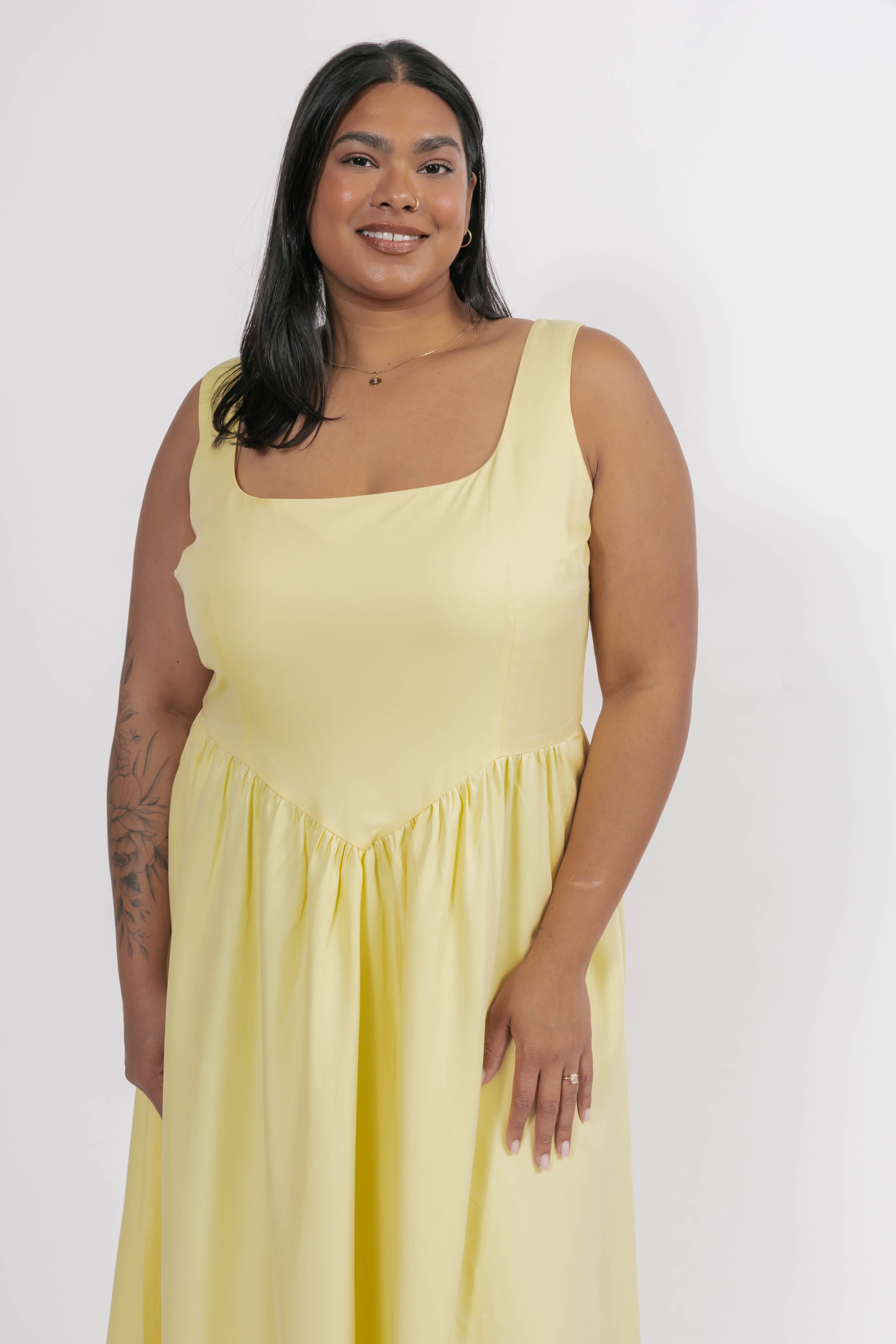 Georgia Midi Dress in Butter Yellow