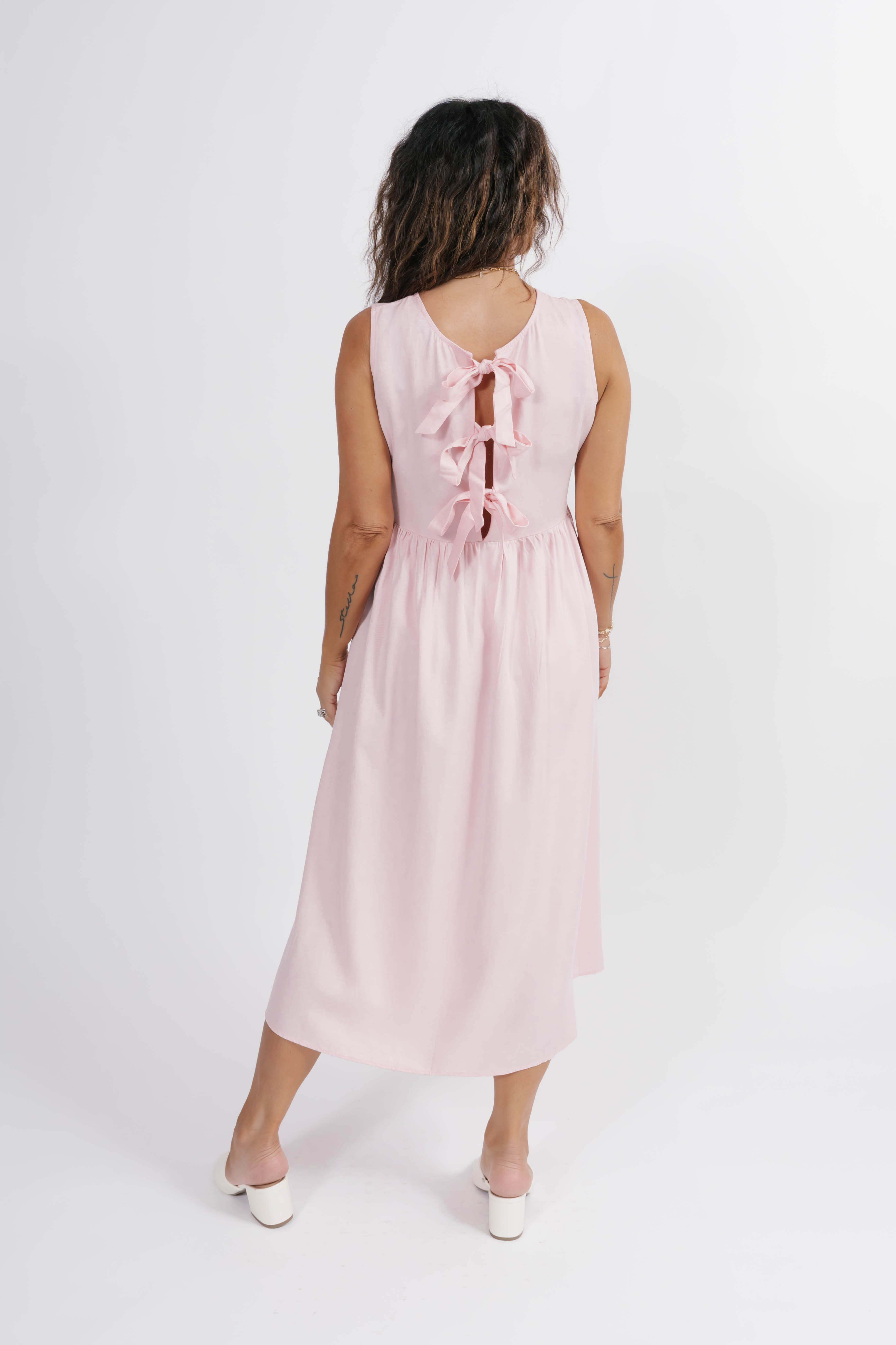 Celeste Reversible Bow Tie Midi Dress in Soft Pink