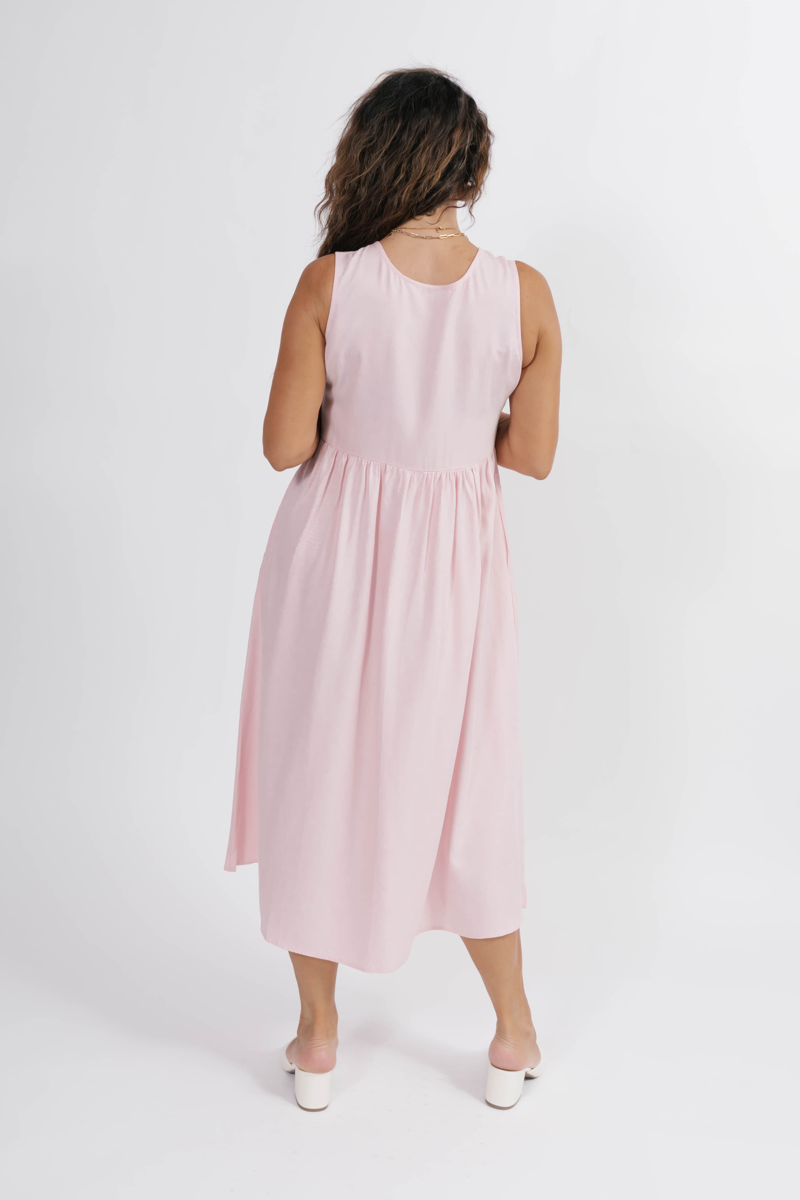 Celeste Reversible Bow Tie Midi Dress in Soft Pink