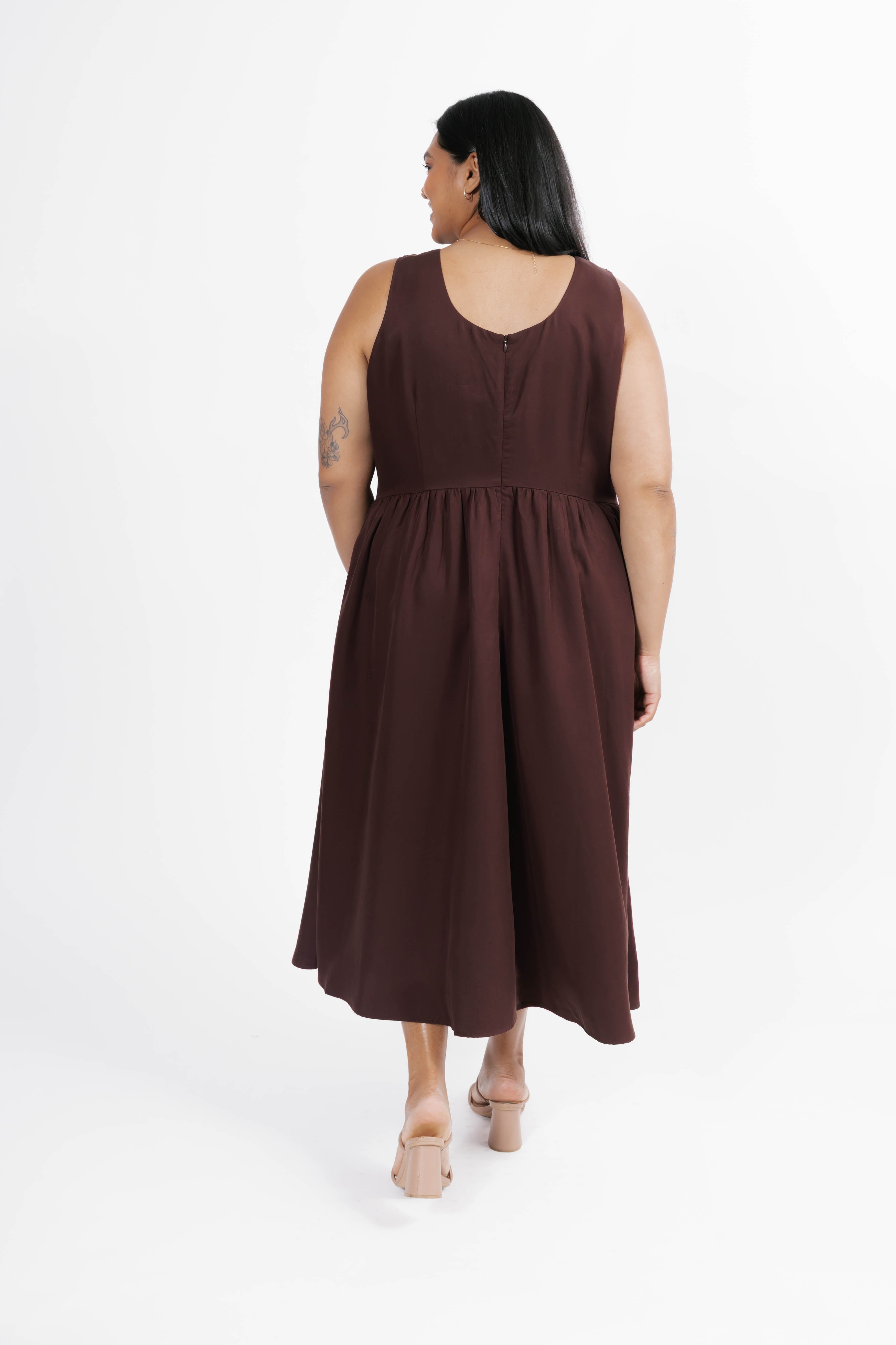 Grace Midi Dress in Rich Brown
