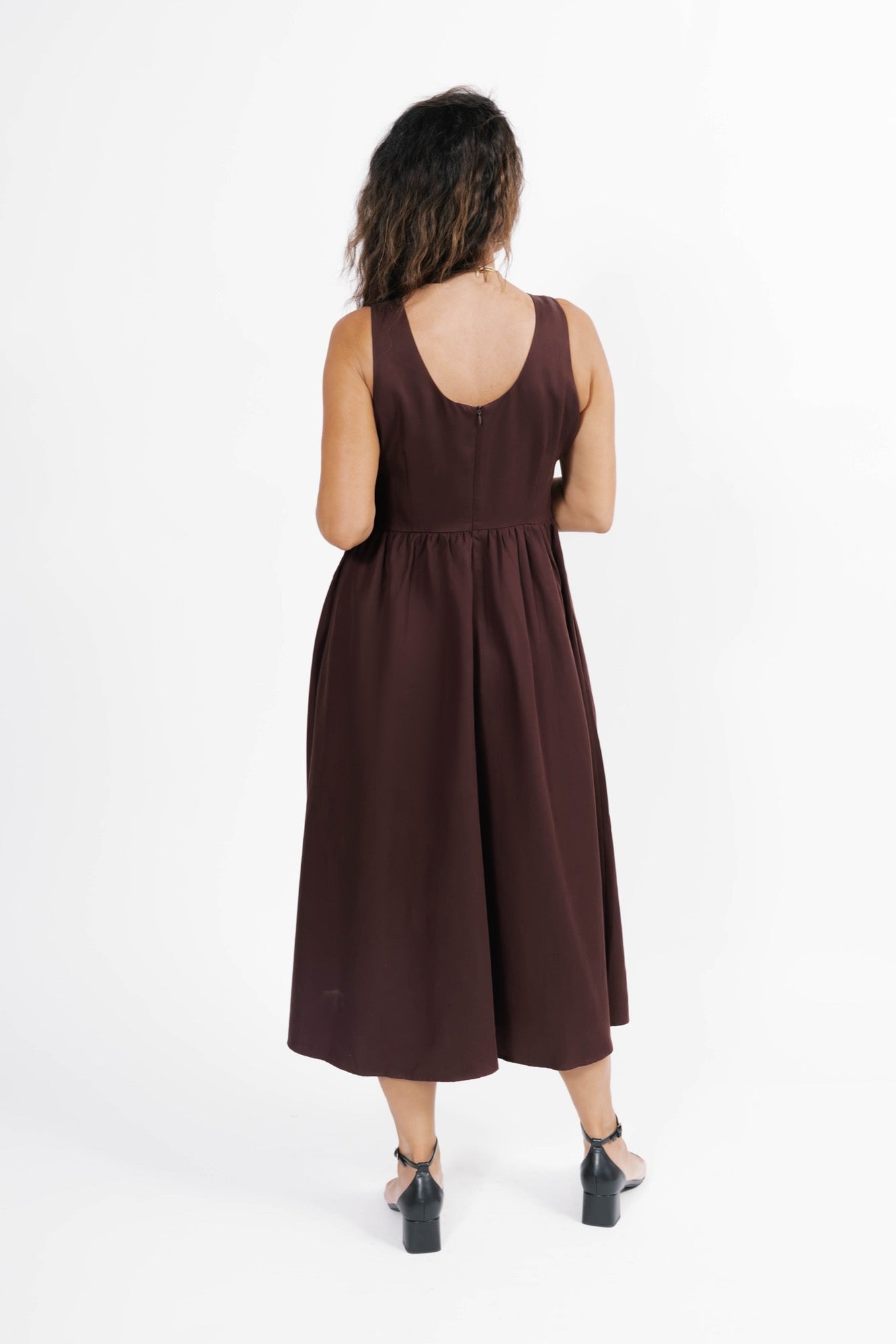 Grace Midi Dress in Rich Brown