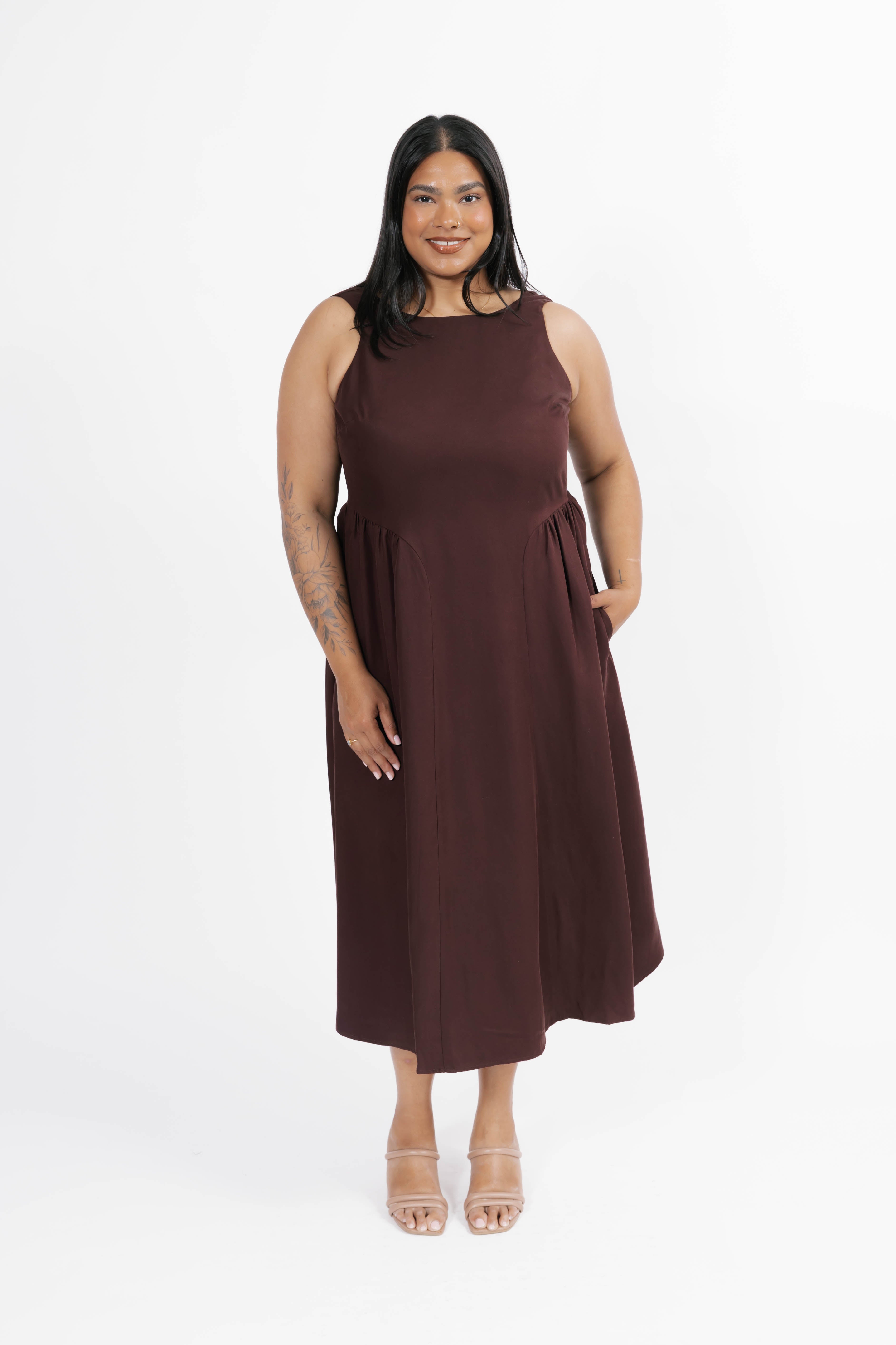 Grace Midi Dress in Rich Brown