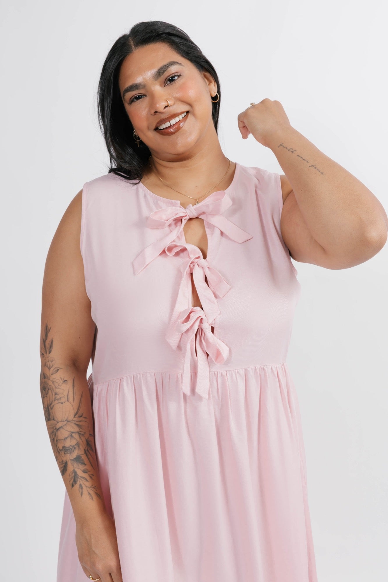 Celeste Reversible Bow Tie Midi Dress in Soft Pink