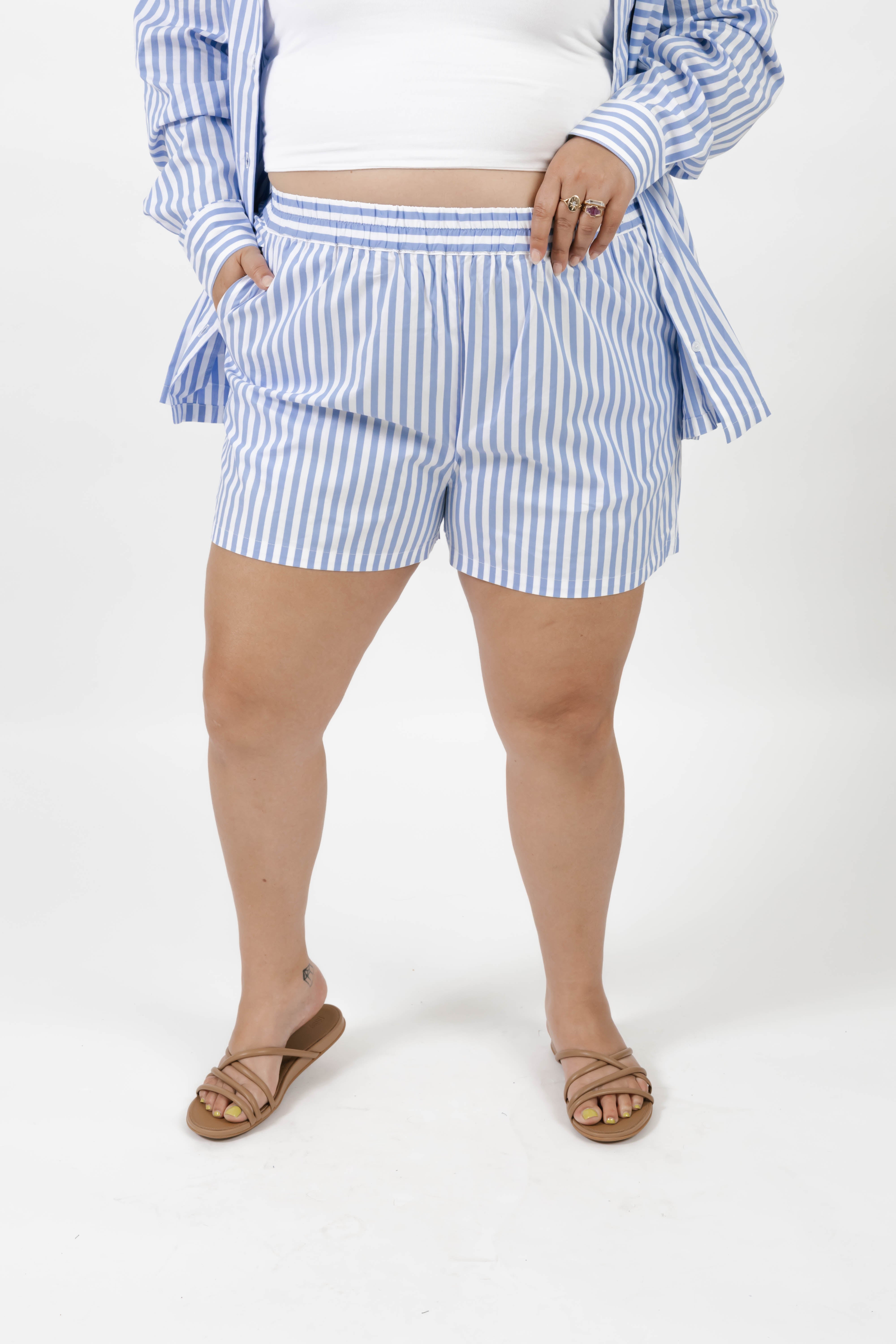 Kaitlyn Cotton Short in Faded Blue Stripe