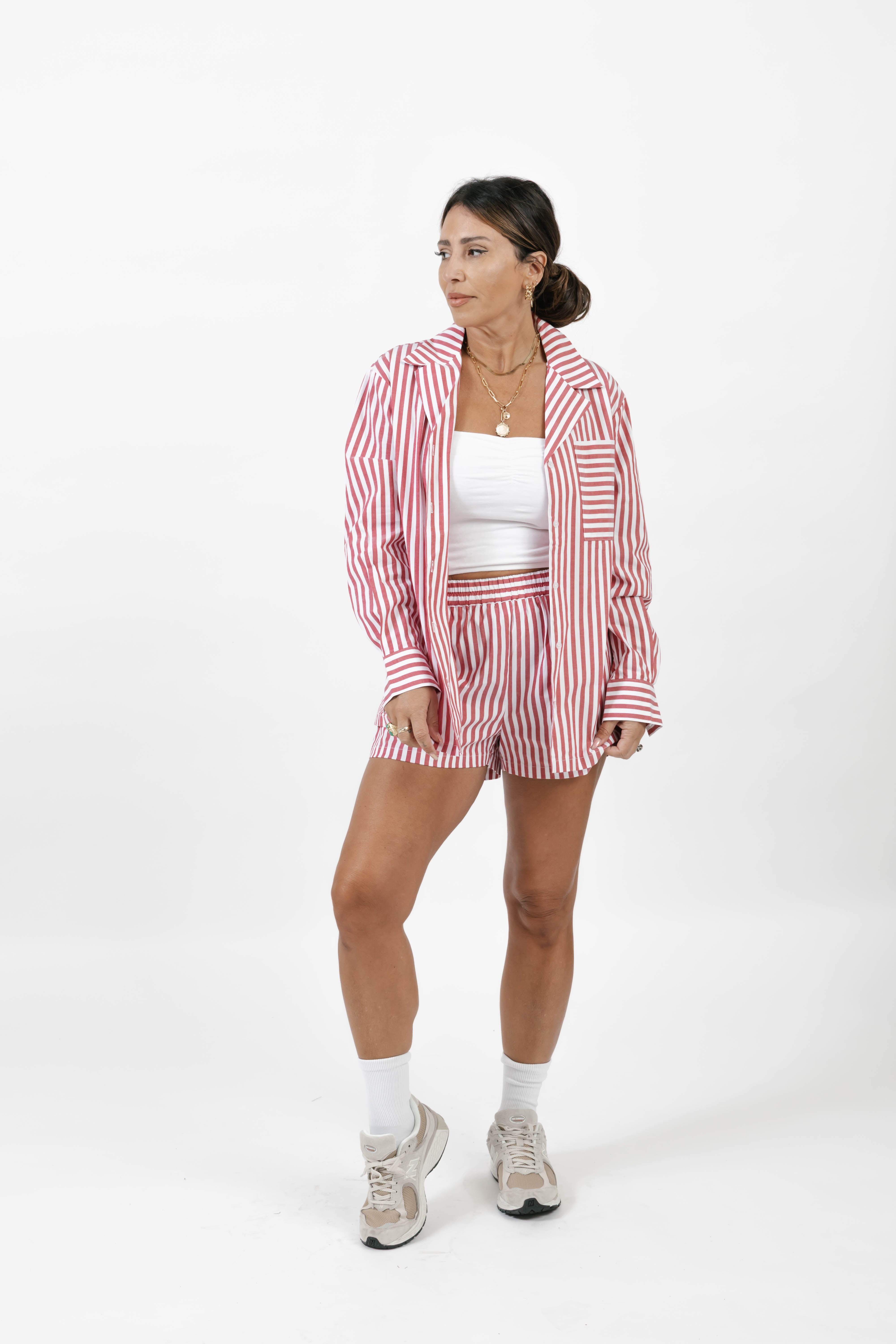 Kaitlyn Cotton Short in Faded Red Stripe