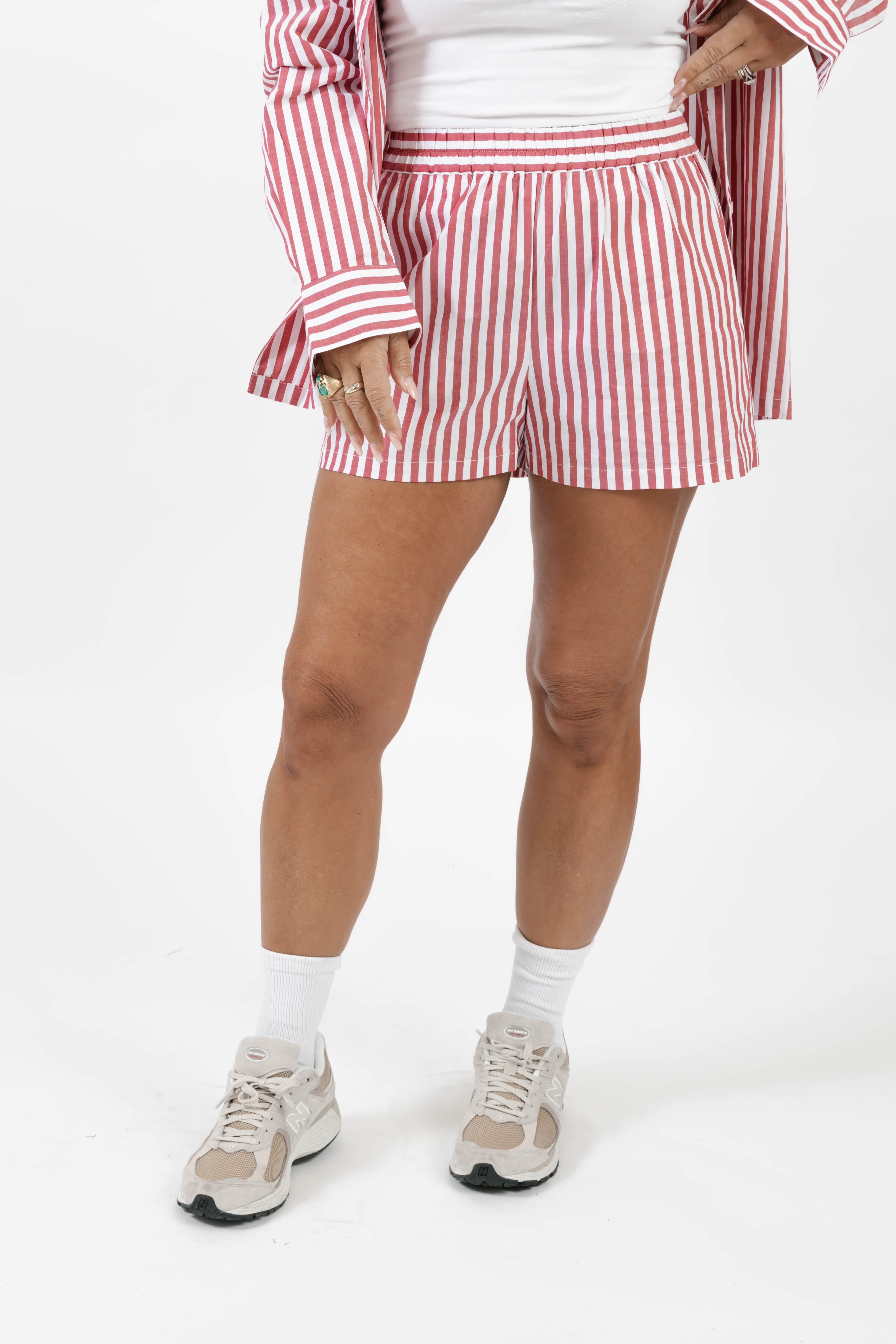 Kaitlyn Cotton Short in Faded Red Stripe