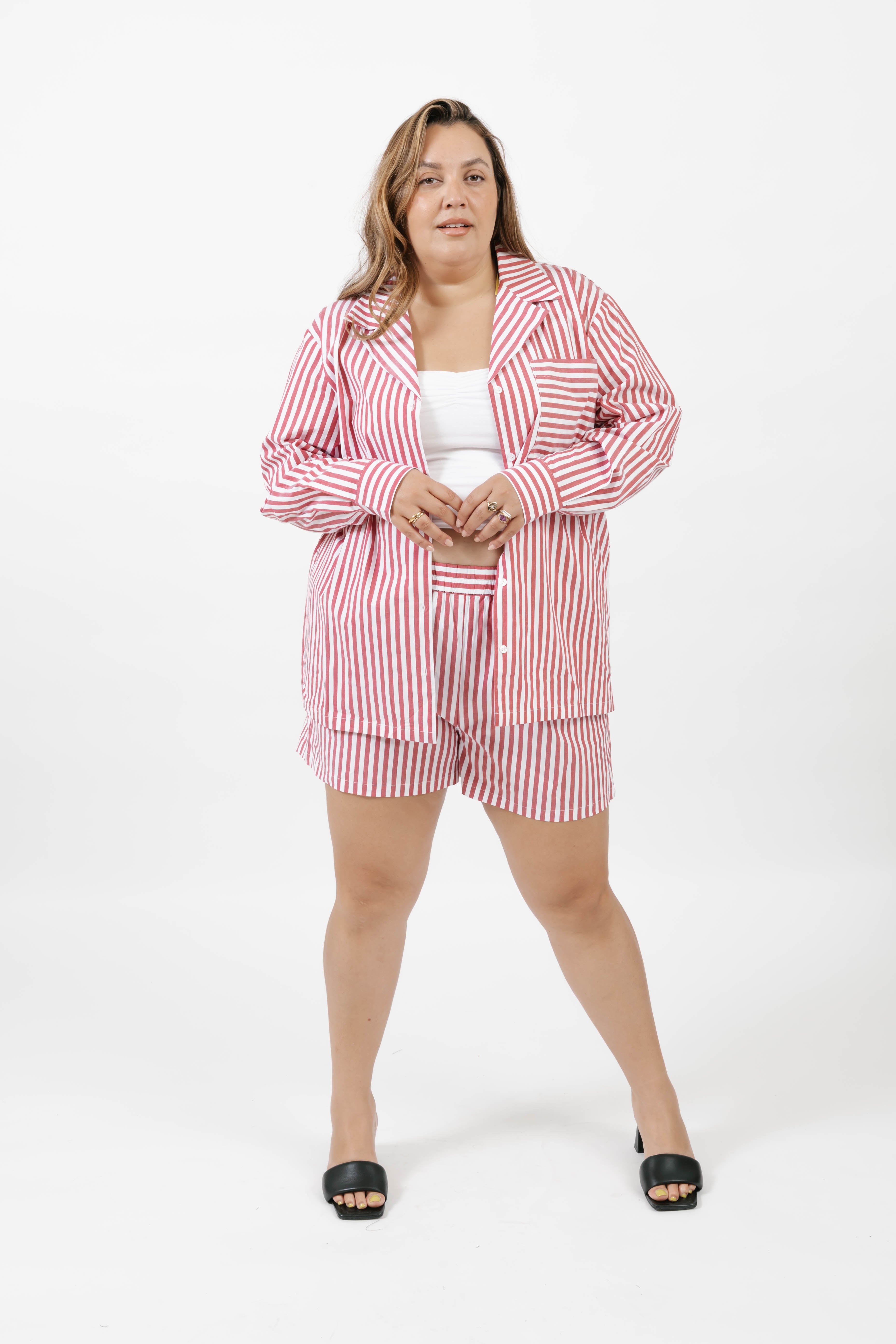 Kaitlyn Cotton Short in Faded Red Stripe