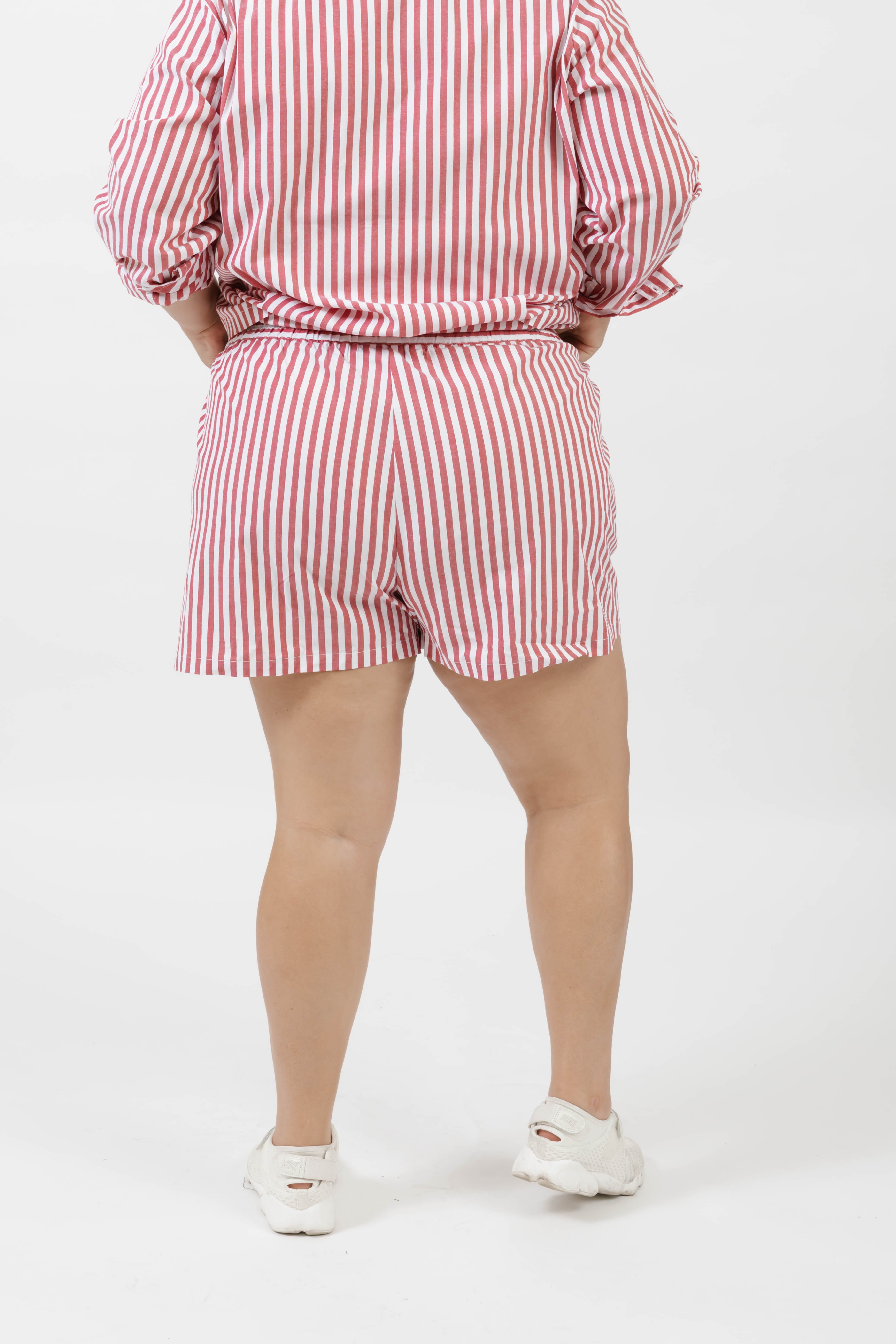 Kaitlyn Cotton Short in Faded Red Stripe