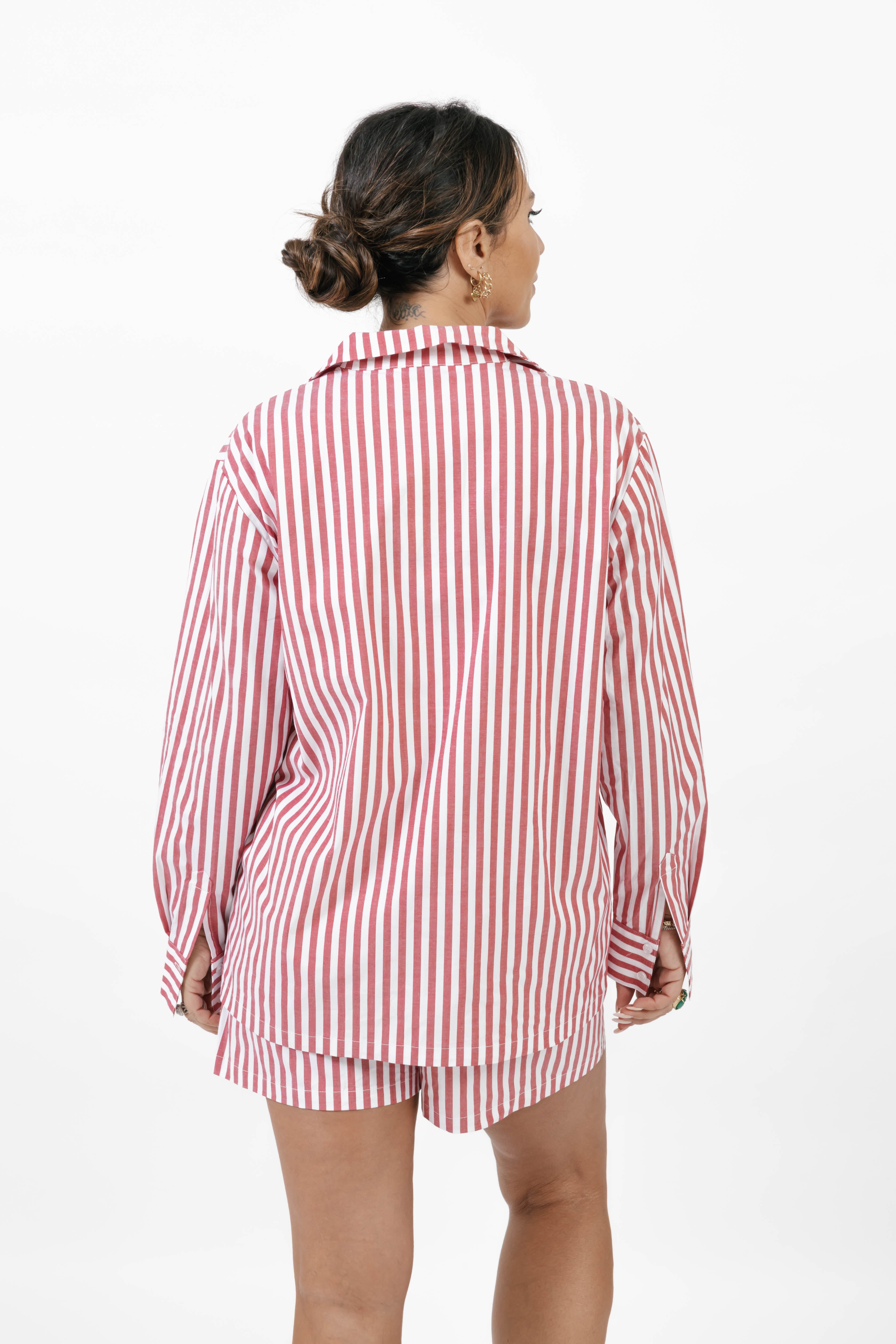 Kaitlyn Cotton Button Down Shirt in Faded Red Stripe