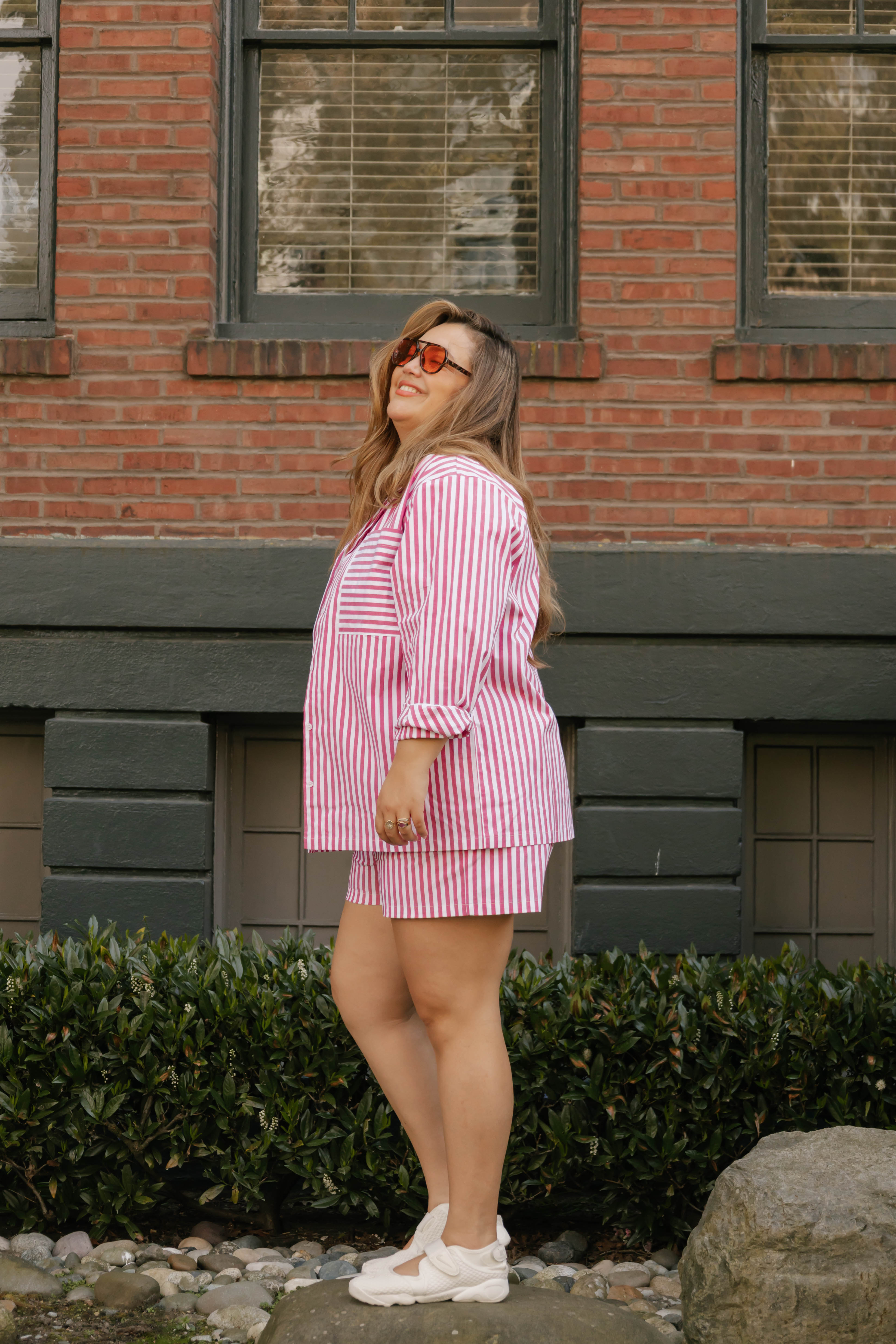 Kaitlyn Cotton Button Down Shirt in Faded Red Stripe