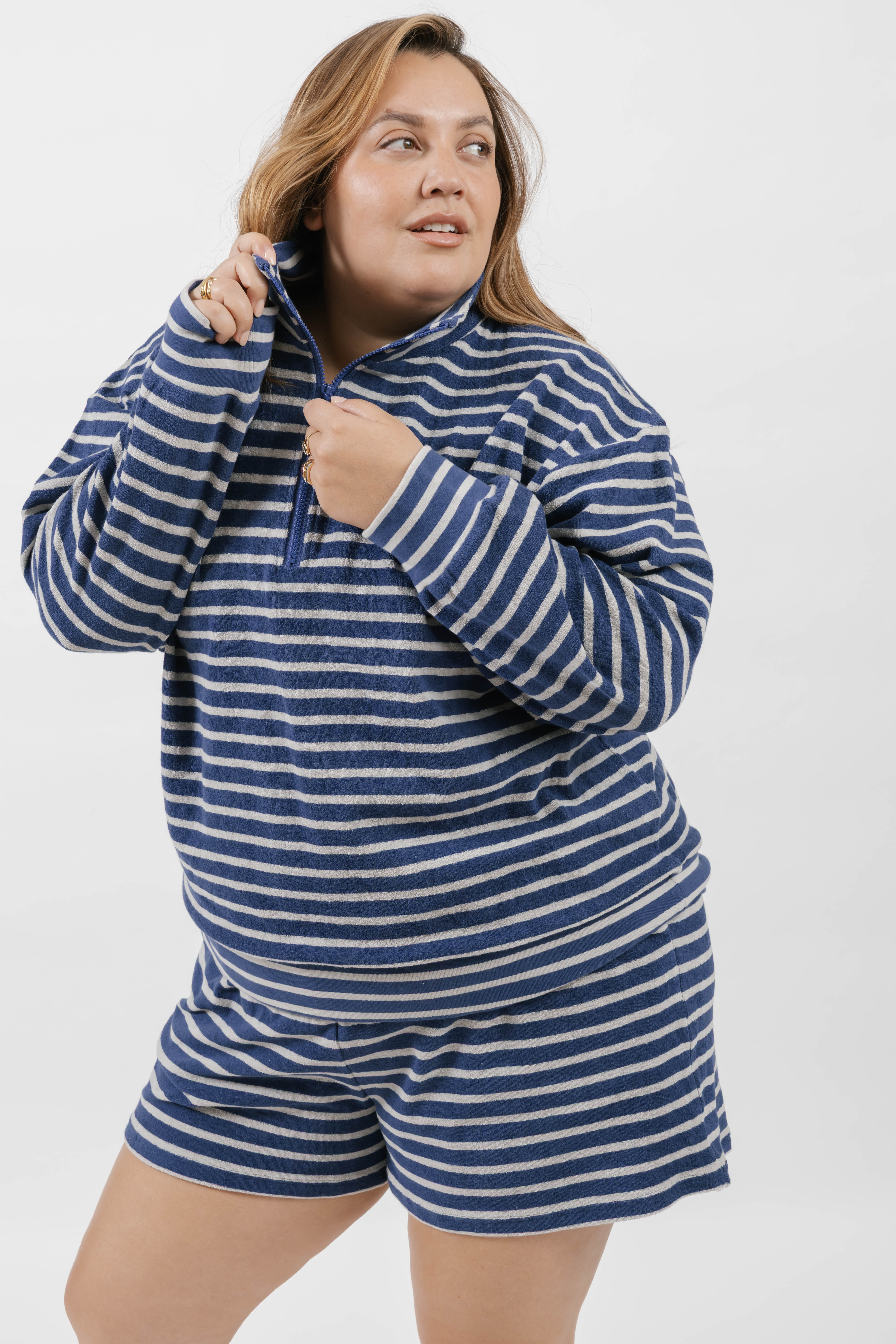 Kaitlyn Terry Short in Grey/Navy Stripe