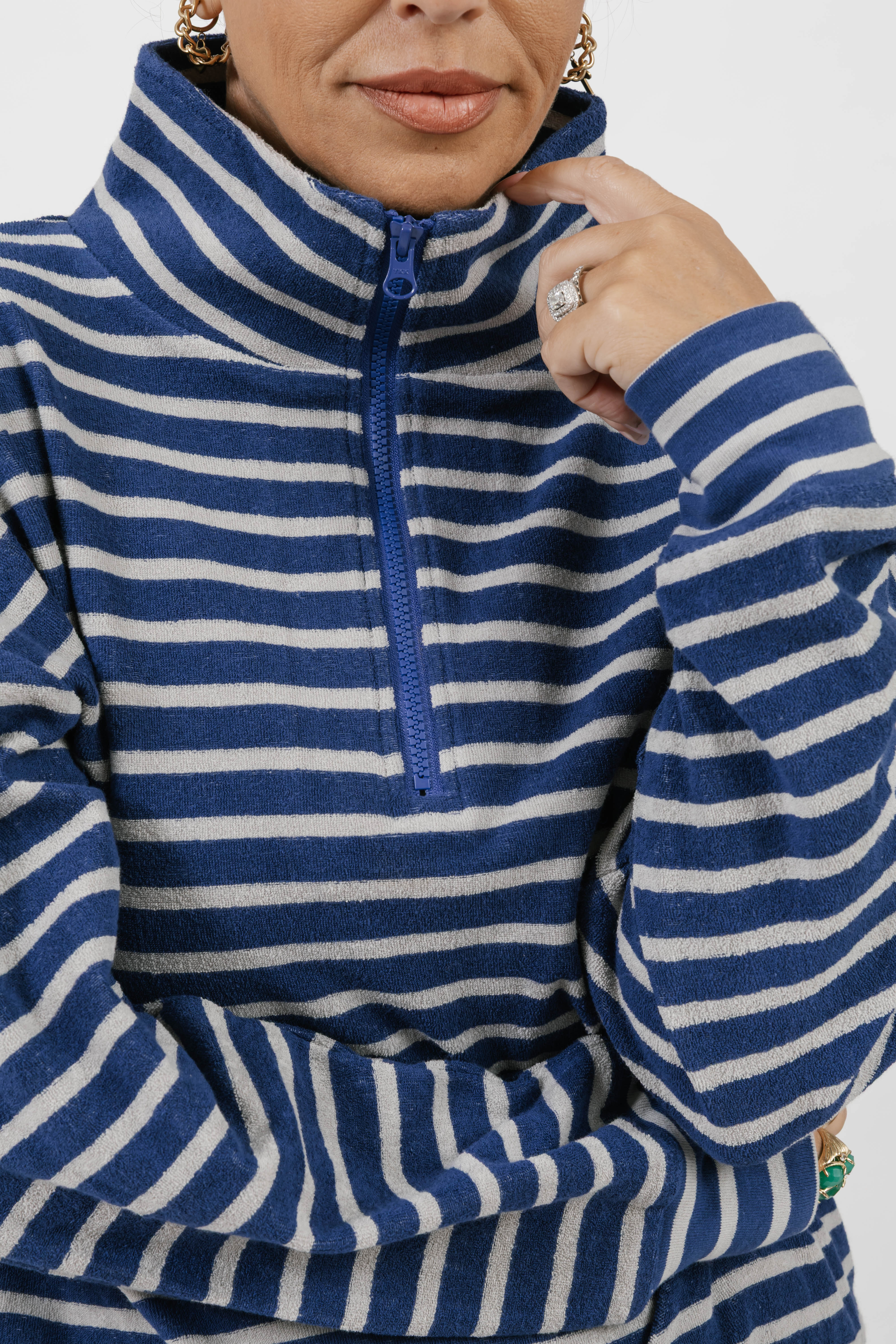 Kaitlyn Terry 1/4 Zip Top in Grey/Navy Stripe