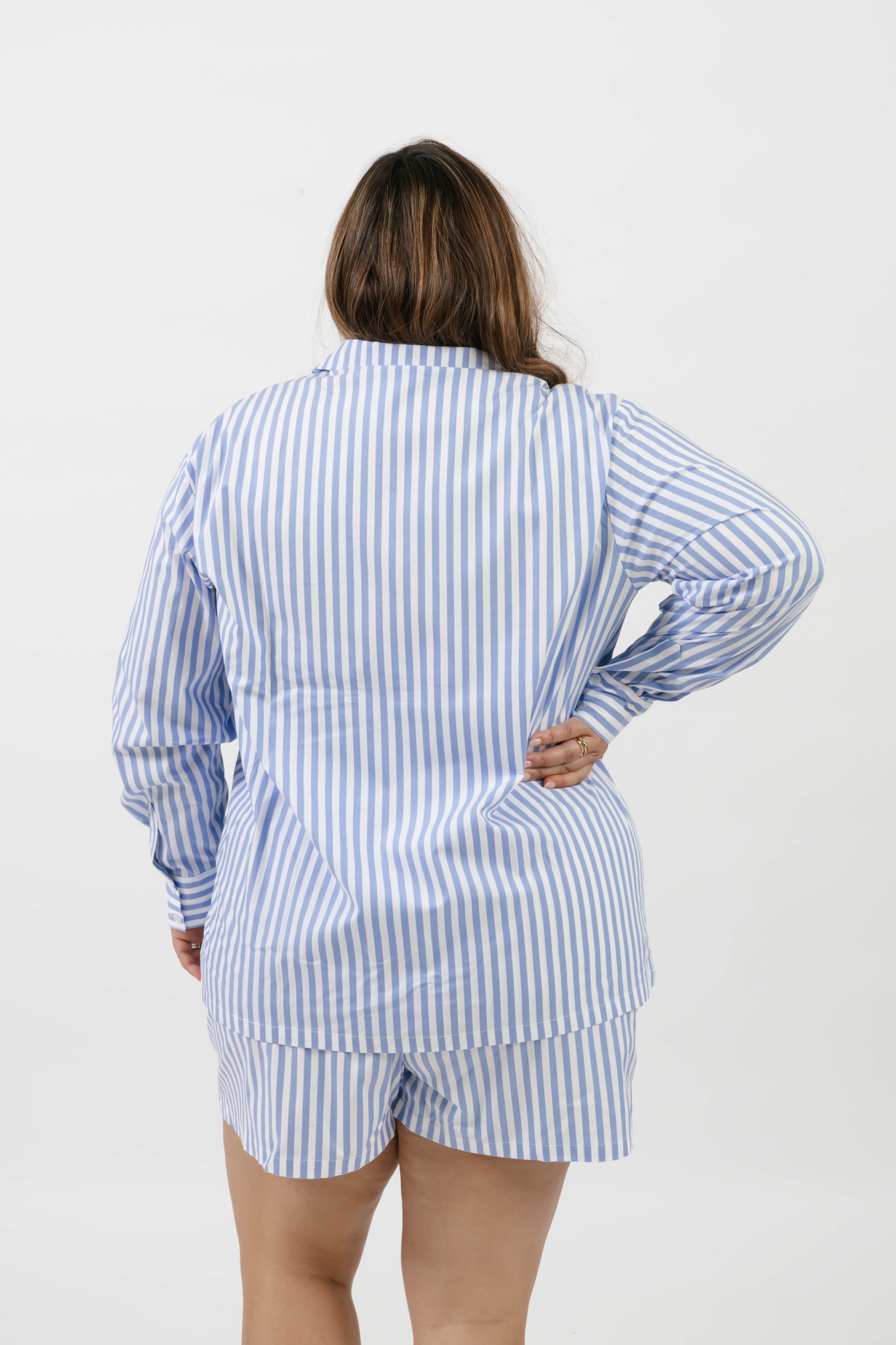 Kaitlyn Cotton Button Down Shirt in Faded Blue Stripe