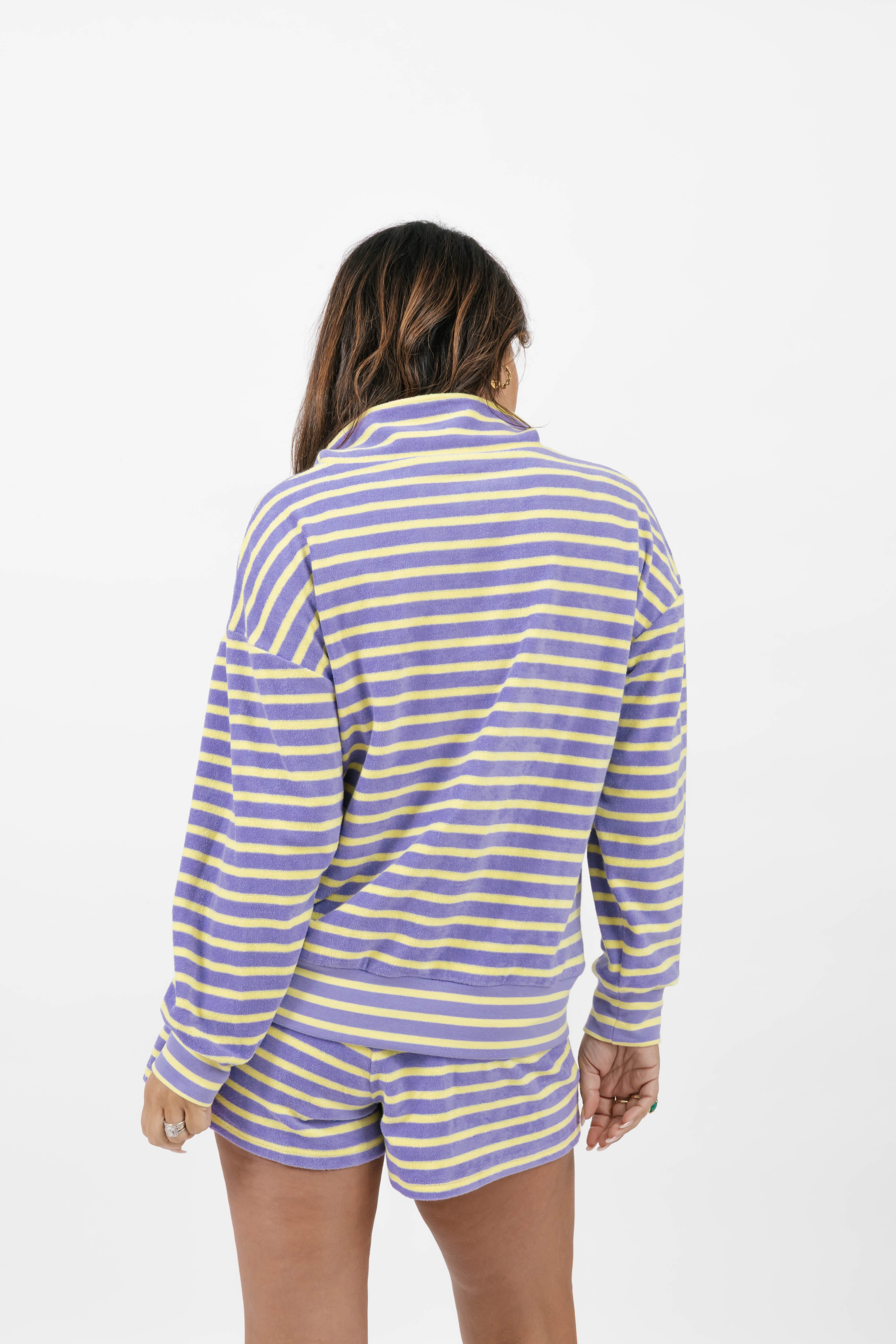 Kaitlyn Terry 1/4 Zip Top in Lilac/Sunshine Stripe