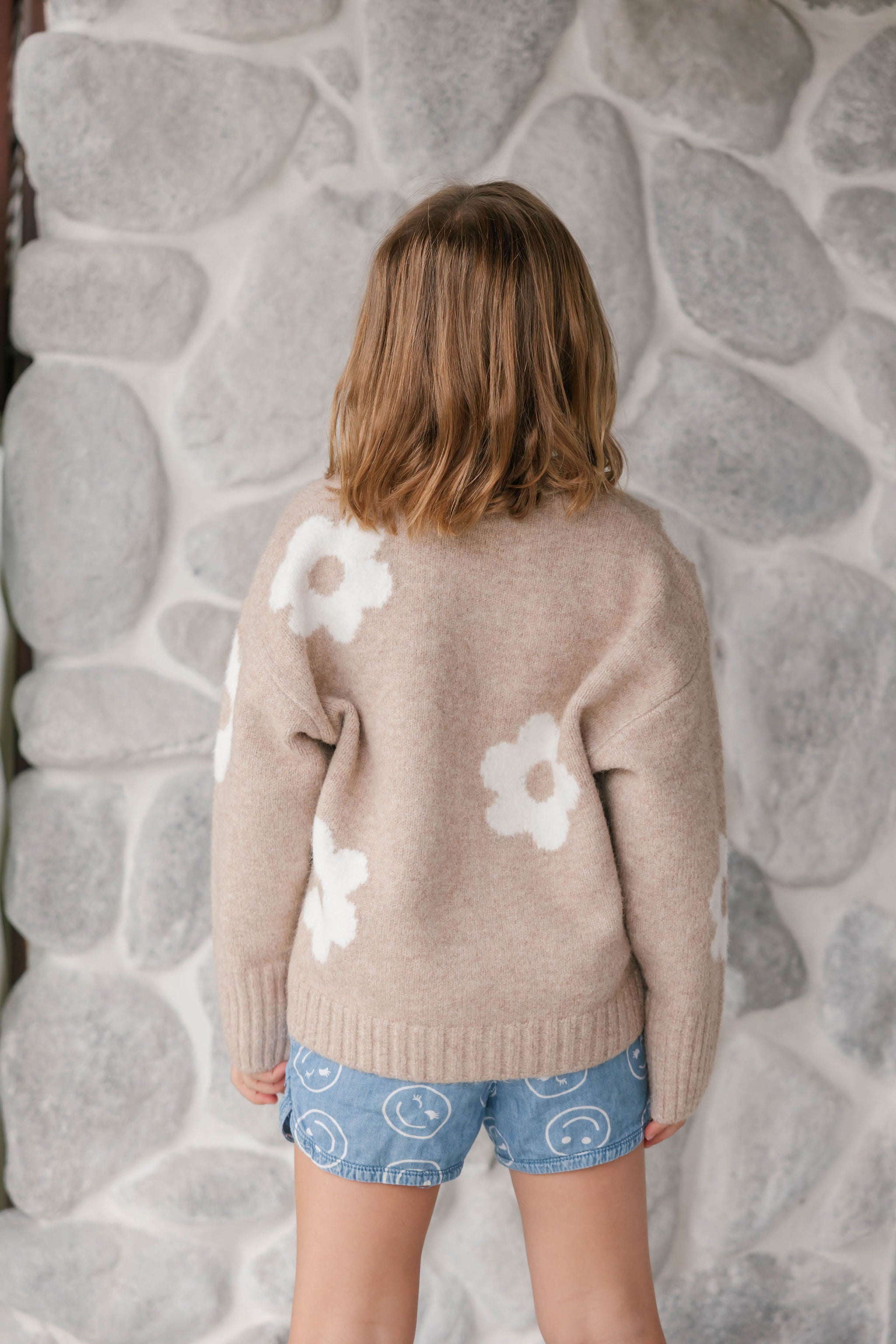 Kids Flora Cardigan in Light Brown Combo