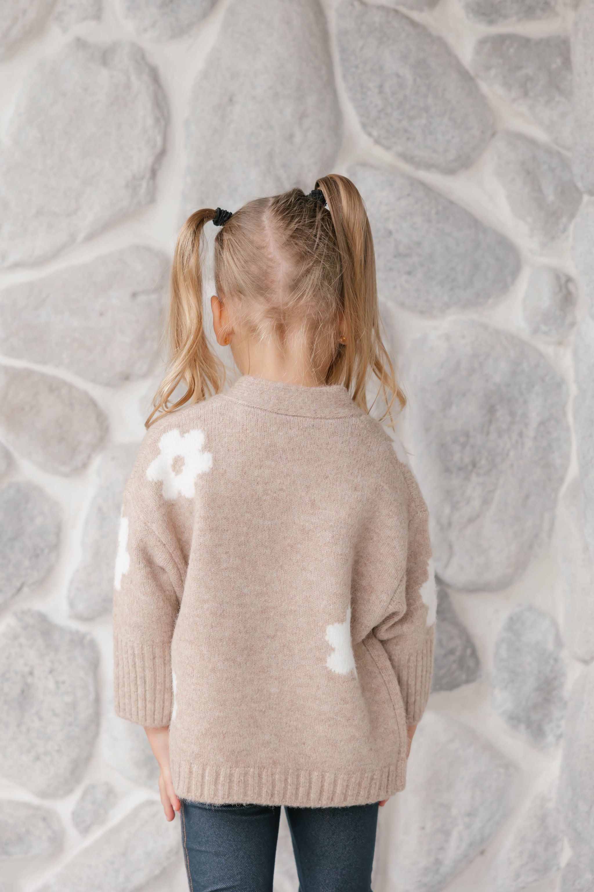 Kids Flora Cardigan in Light Brown Combo