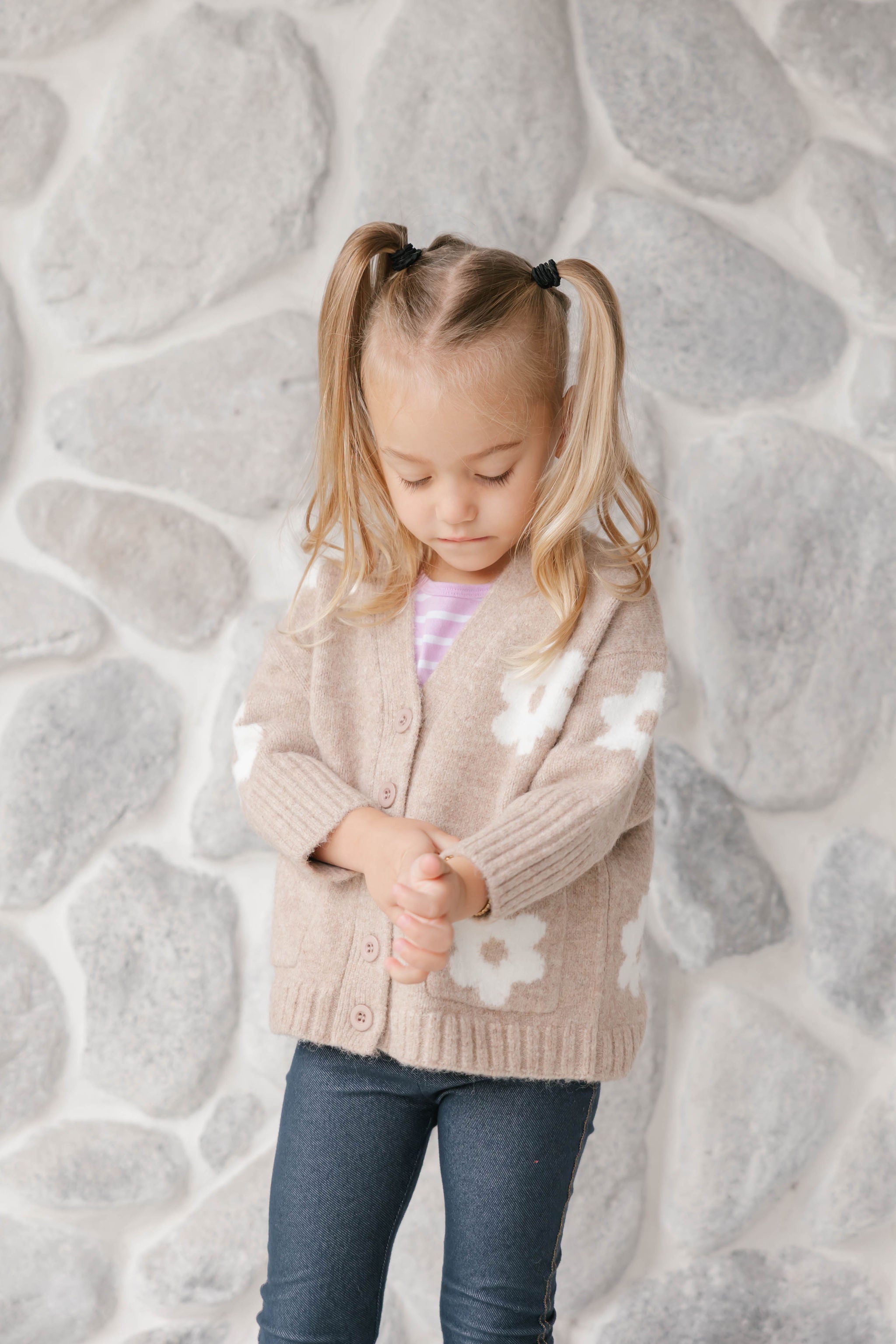 Kids Flora Cardigan in Light Brown Combo