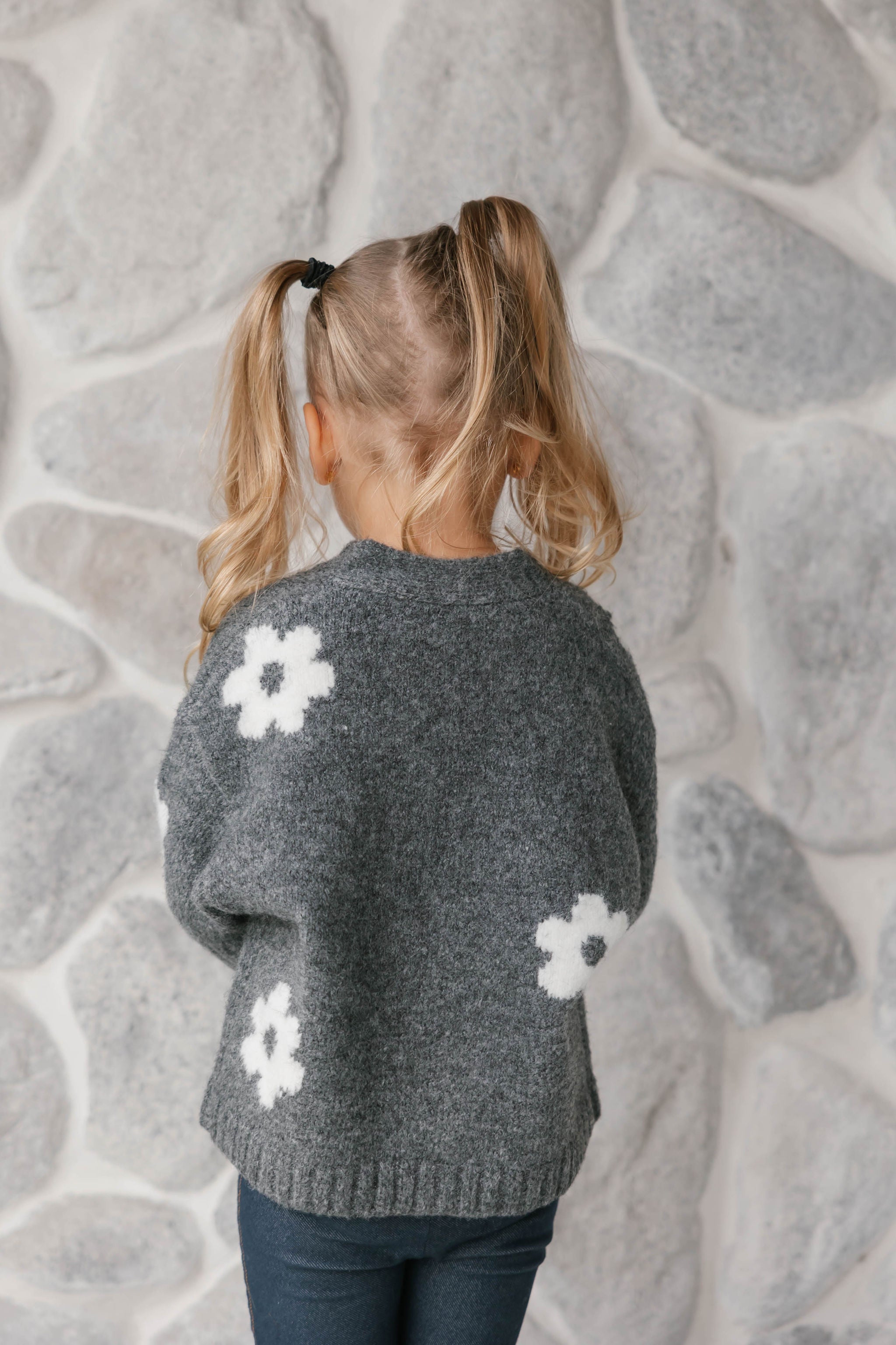 Kids Flora Cardigan in Heather Charcoal Combo