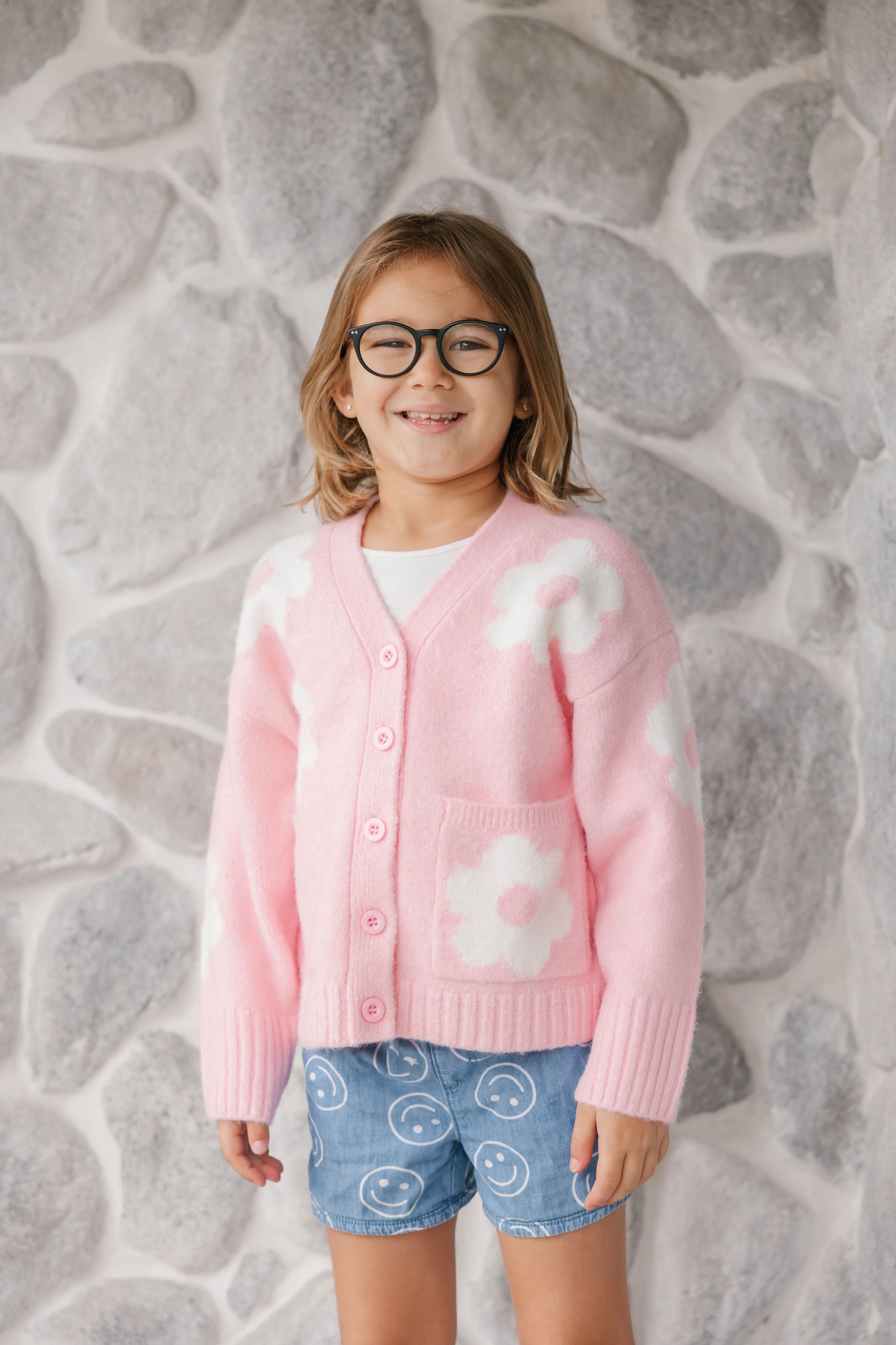 Kids Flora Cardigan in Pink Combo