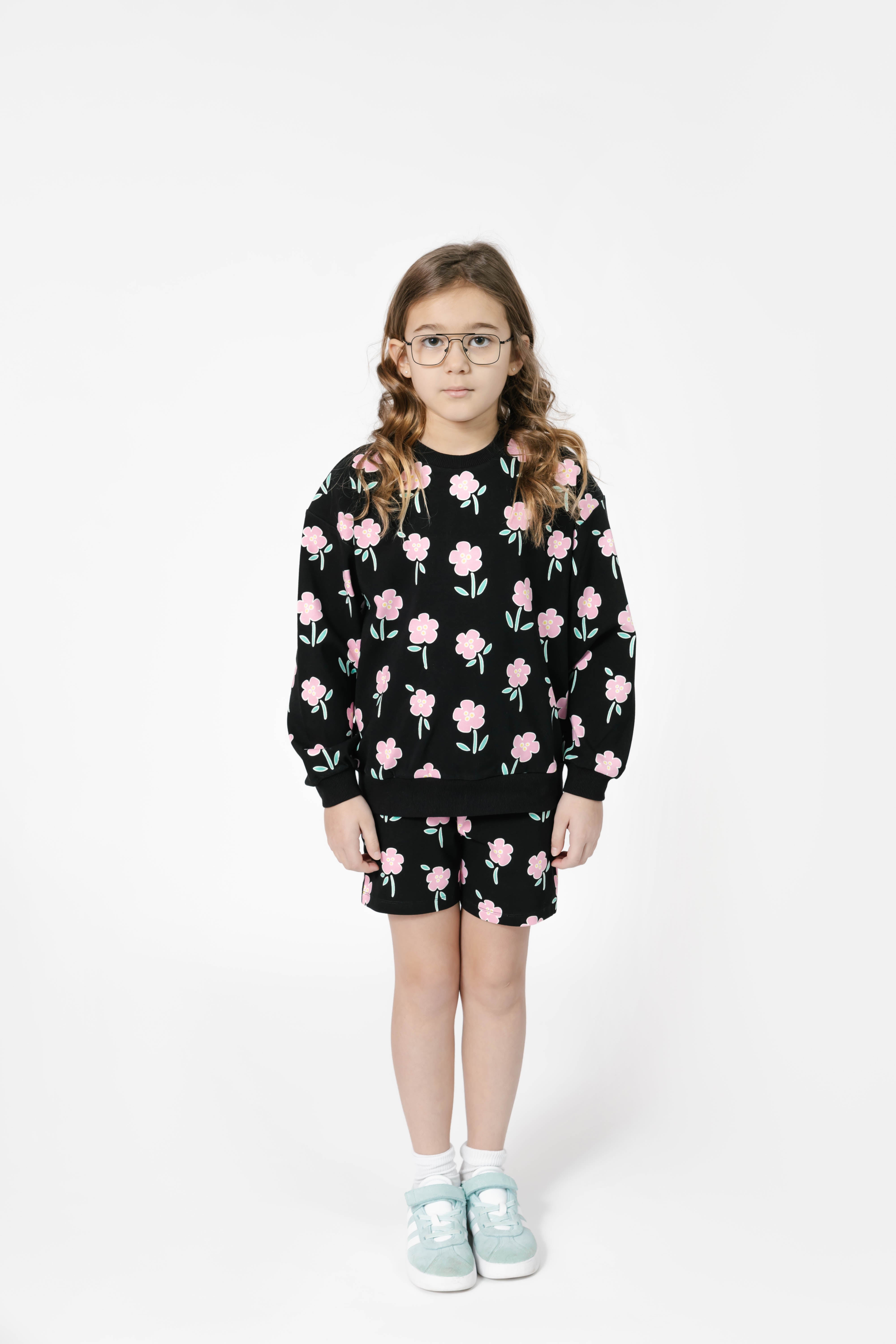 Kids Fresh Floral Hang Out Short in Black Floral