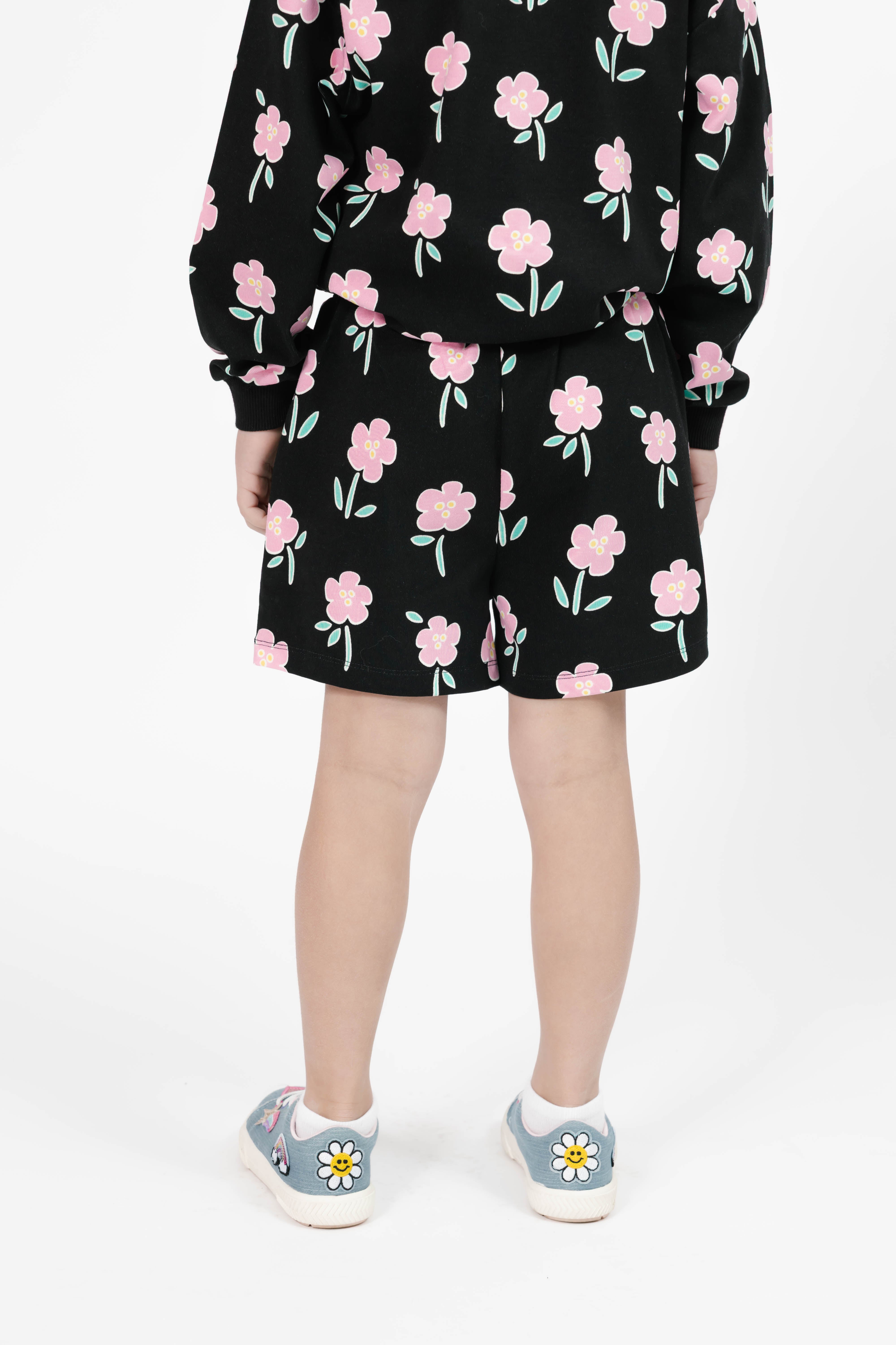 Kids Fresh Floral Hang Out Short in Black Floral