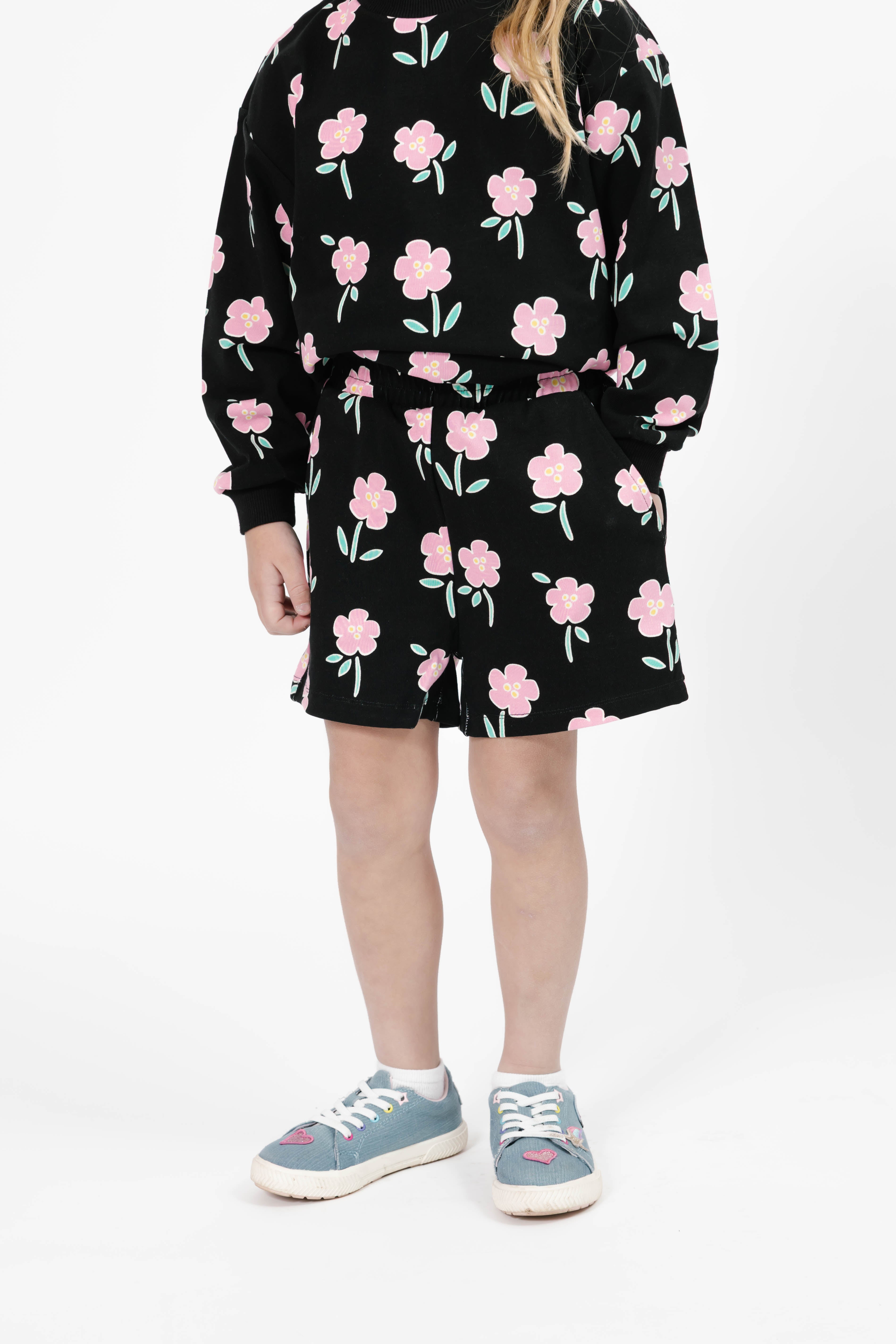 Kids Fresh Floral Hang Out Short in Black Floral