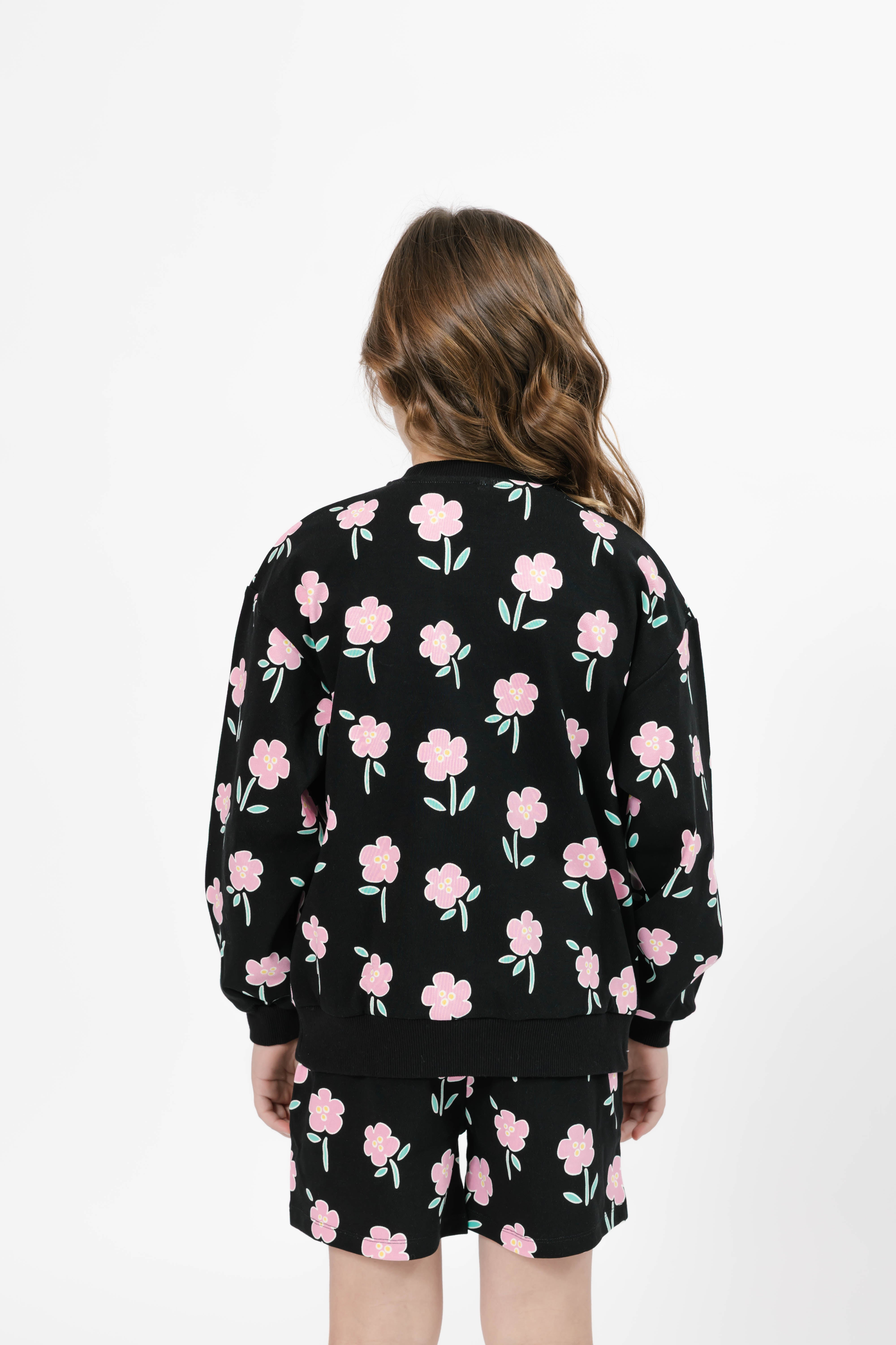 Kids Fresh Floral Hang Out Crew in Black Floral