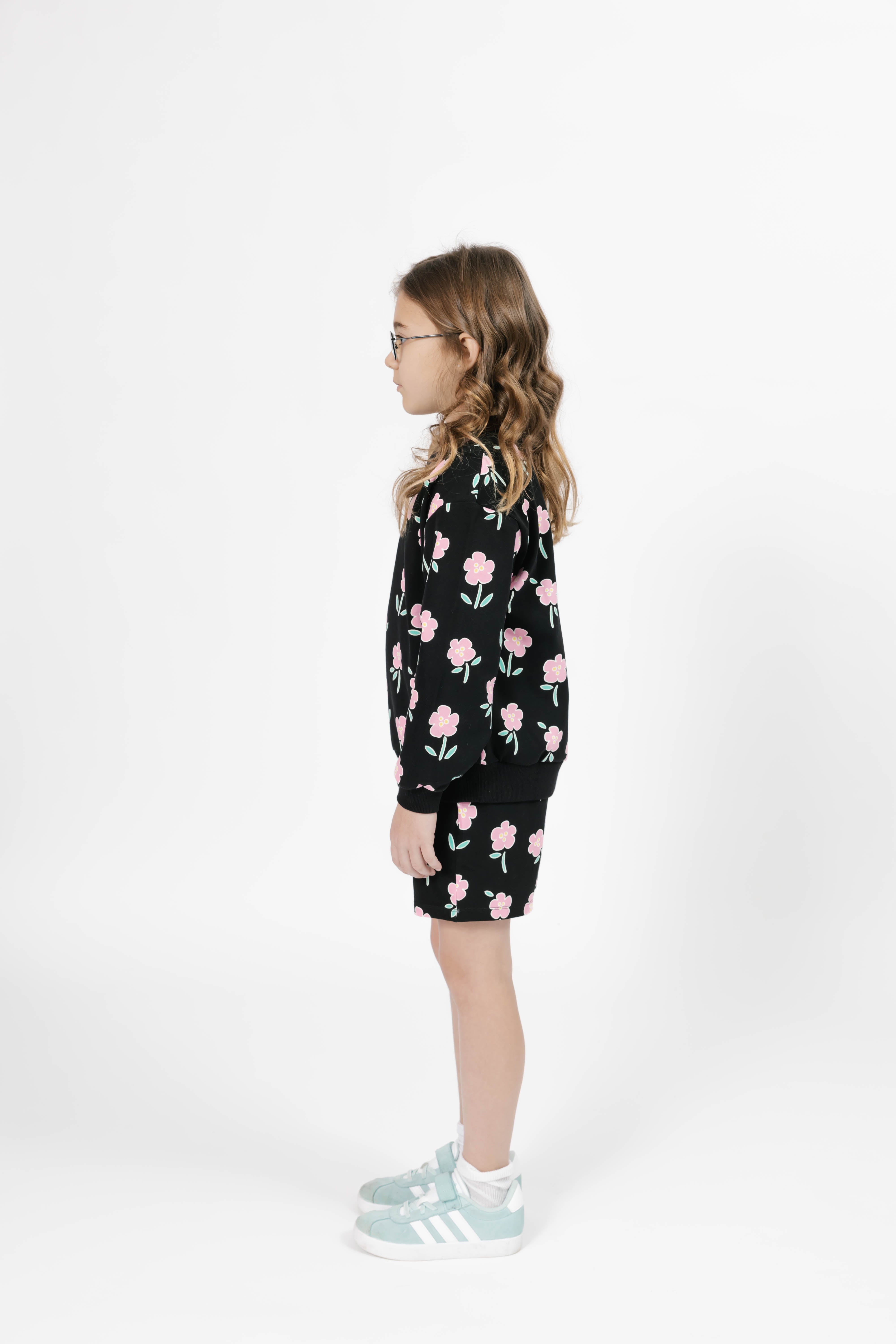 Kids Fresh Floral Hang Out Crew in Black Floral