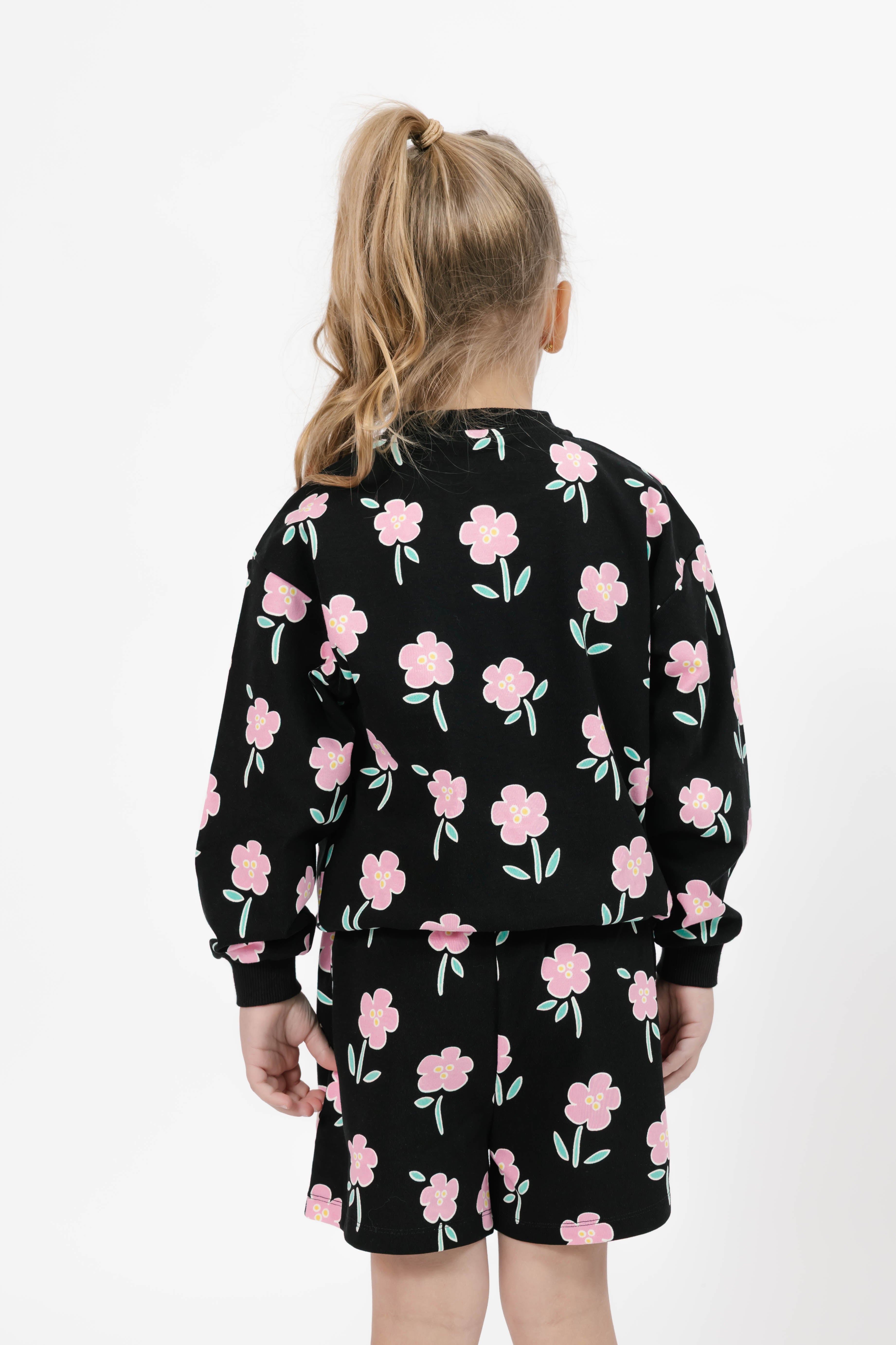 Kids Fresh Floral Hang Out Crew in Black Floral