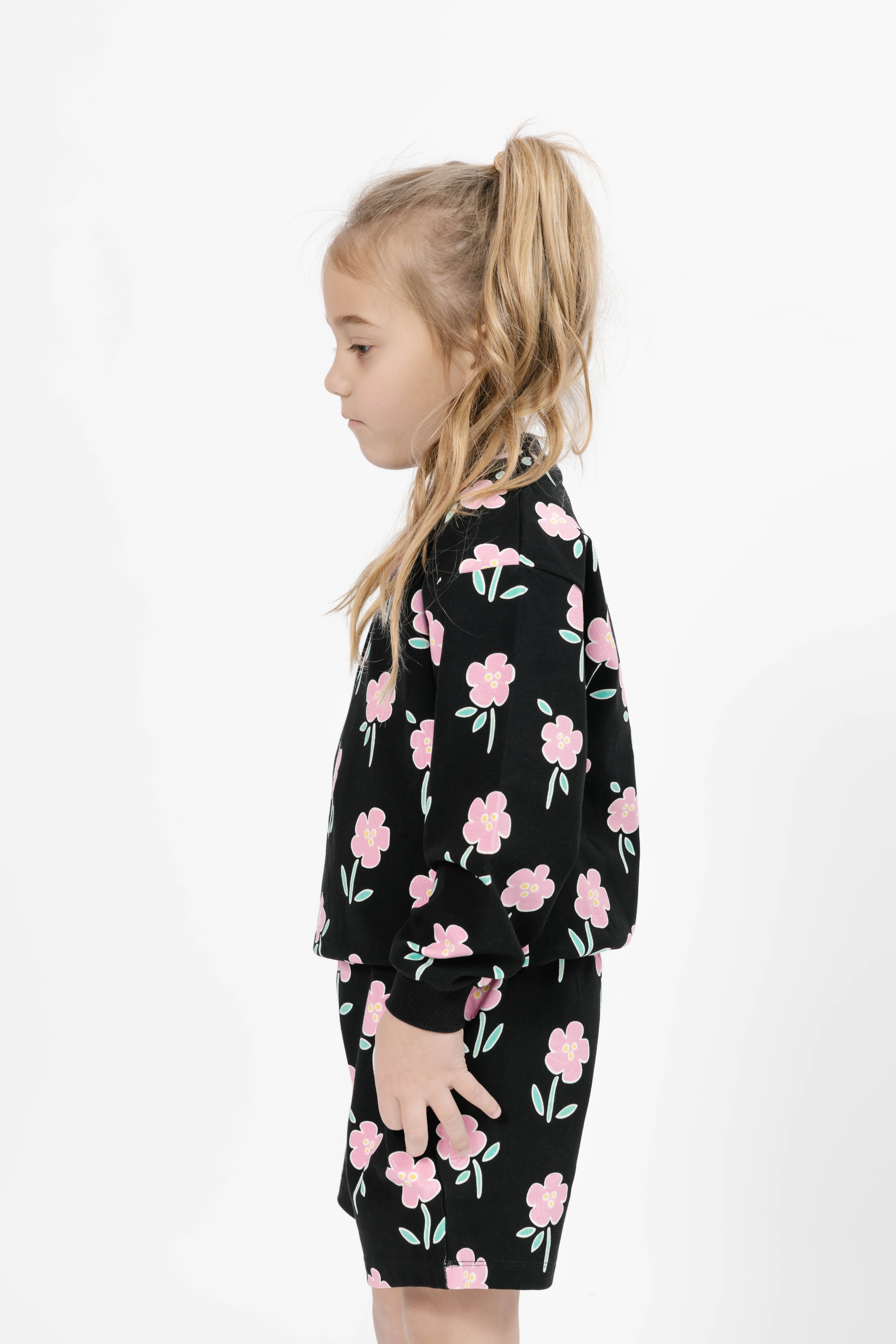 Kids Fresh Floral Hang Out Crew in Black Floral