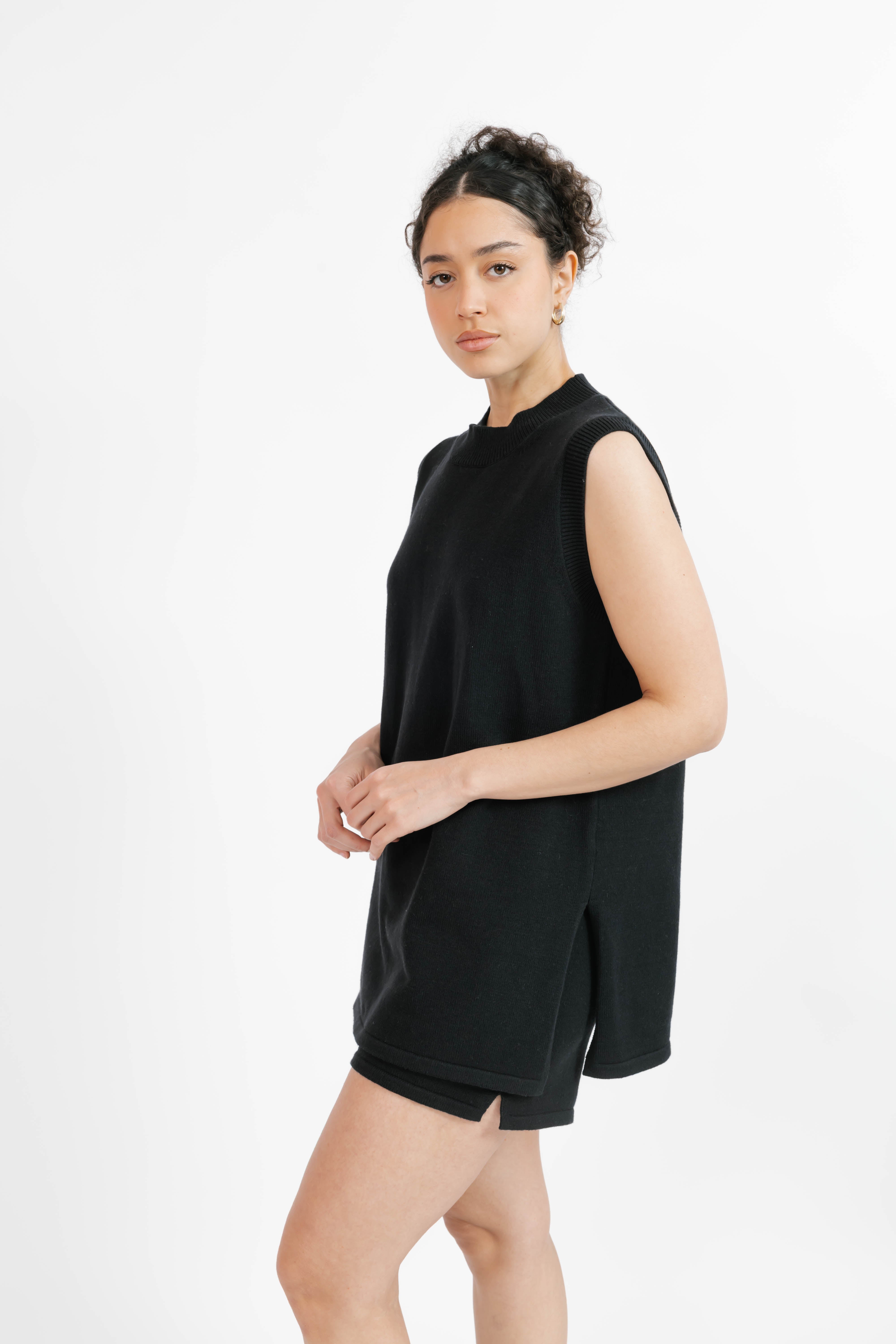 Knit Sleeveless Tunic in Midnight Black