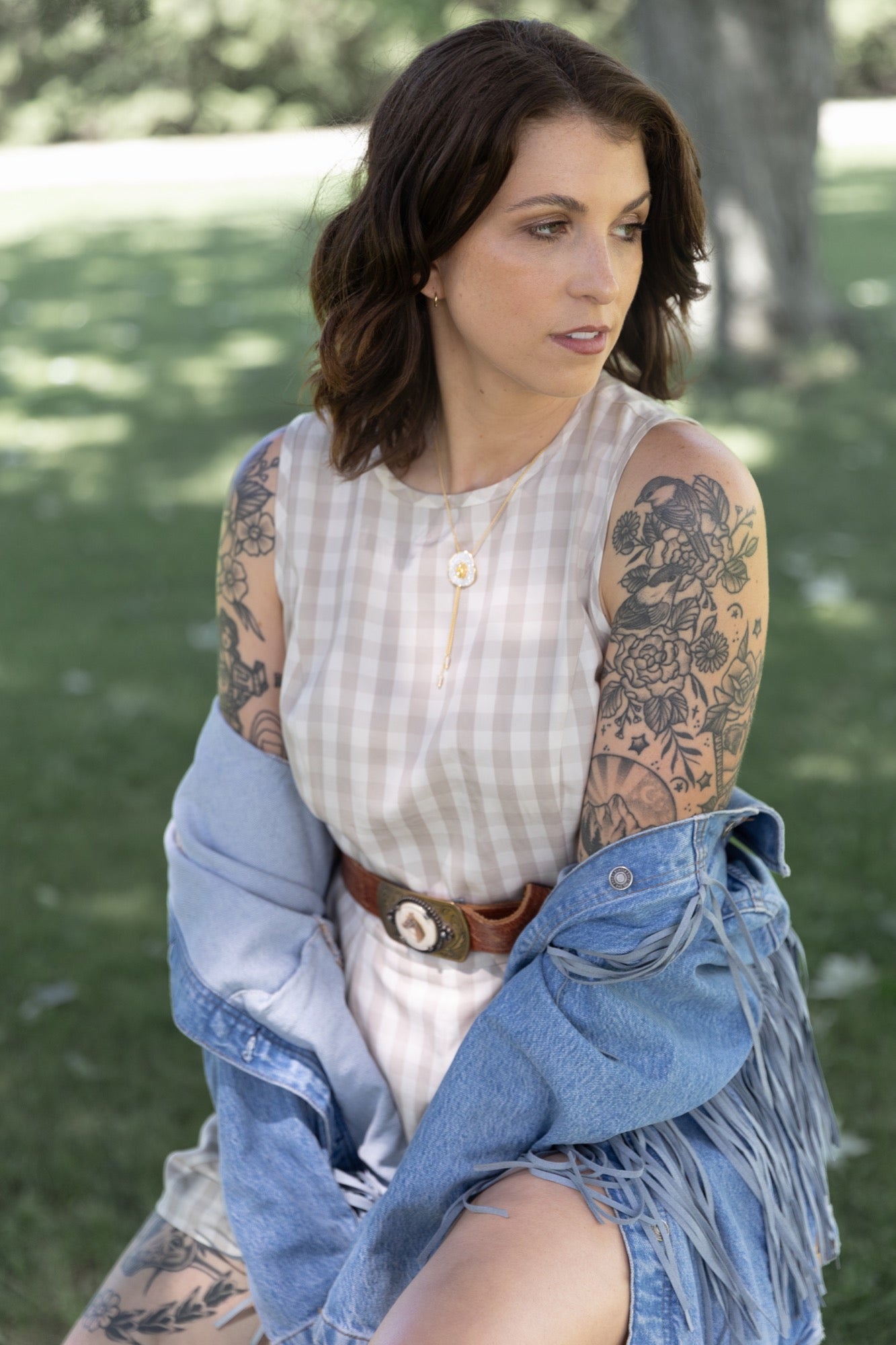 Laurel Romper in Oatmeal Gingham