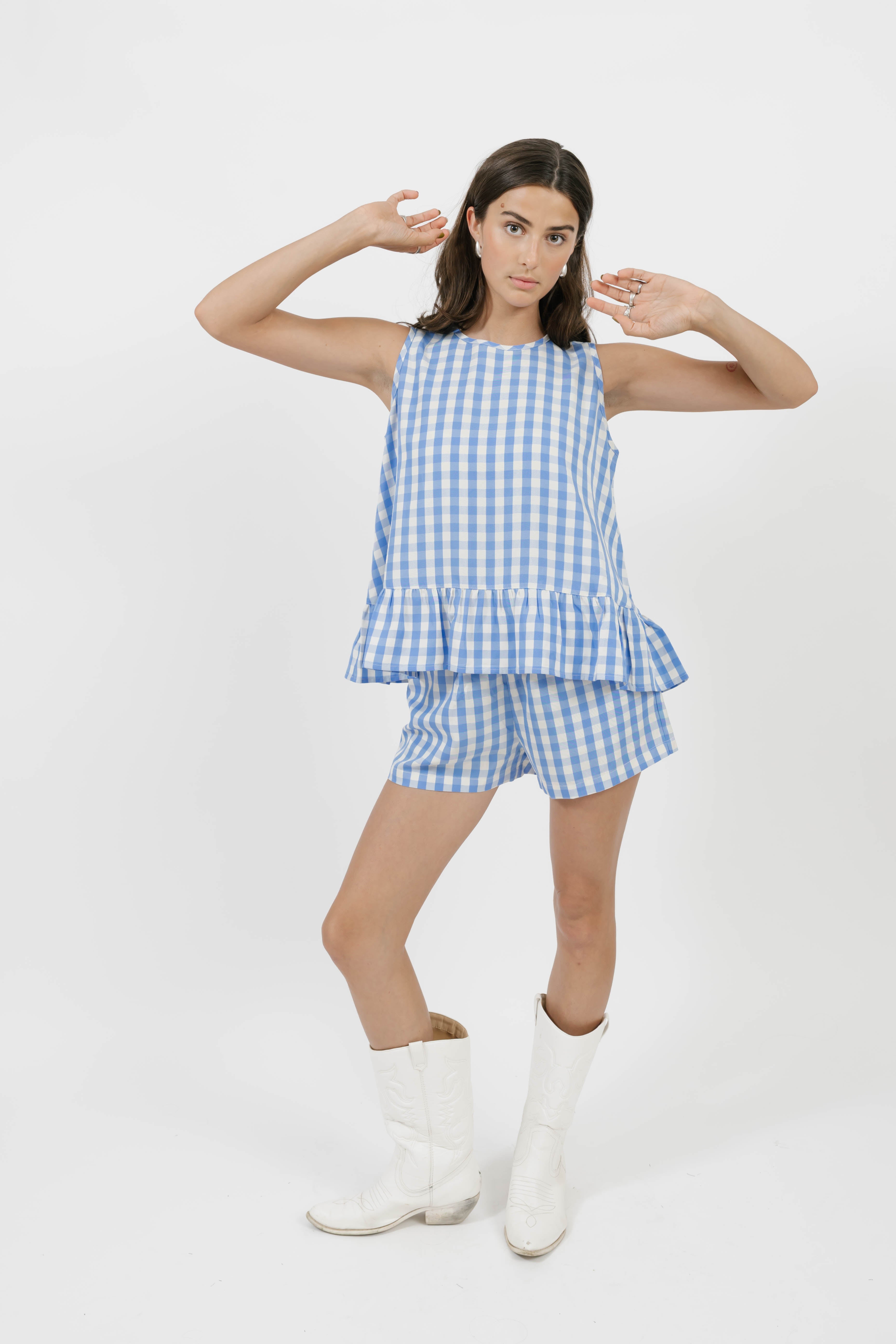 Laurel Top in Light Blue Gingham