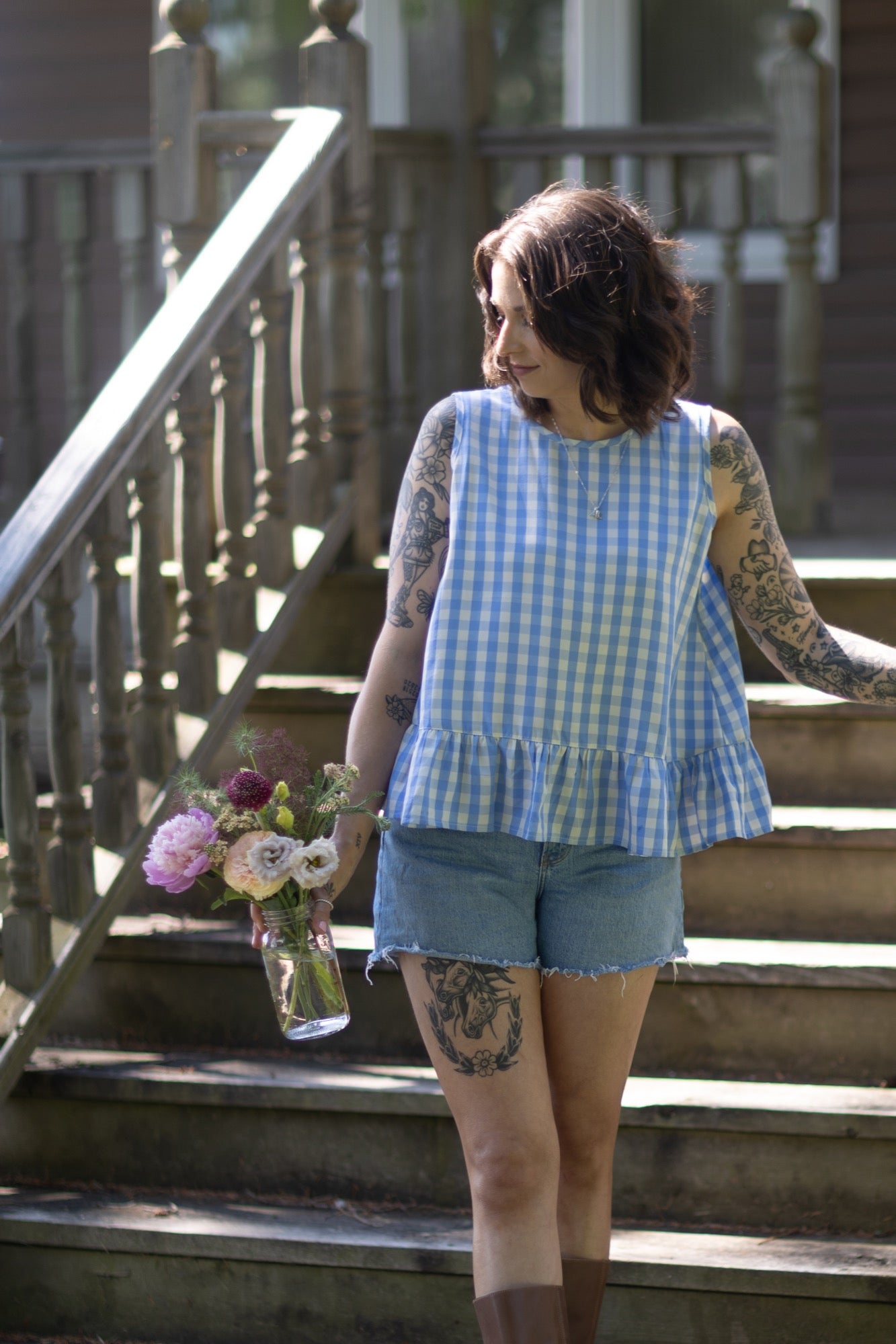 Laurel Top in Light Blue Gingham