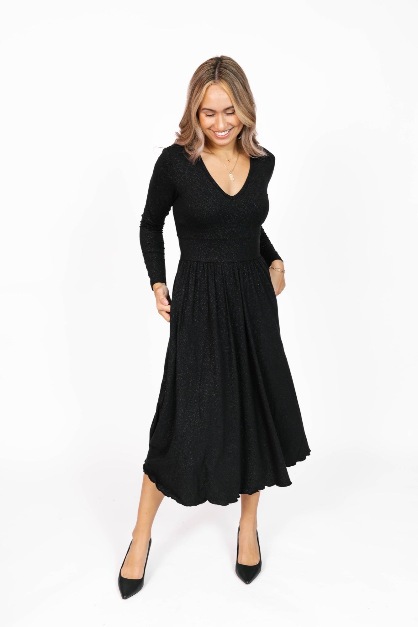 Leah Midi Dress in Sparkle Black