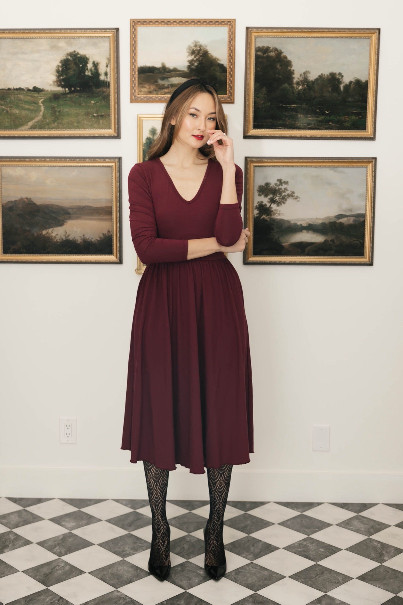 Leah Midi Dress in Bold Burgundy